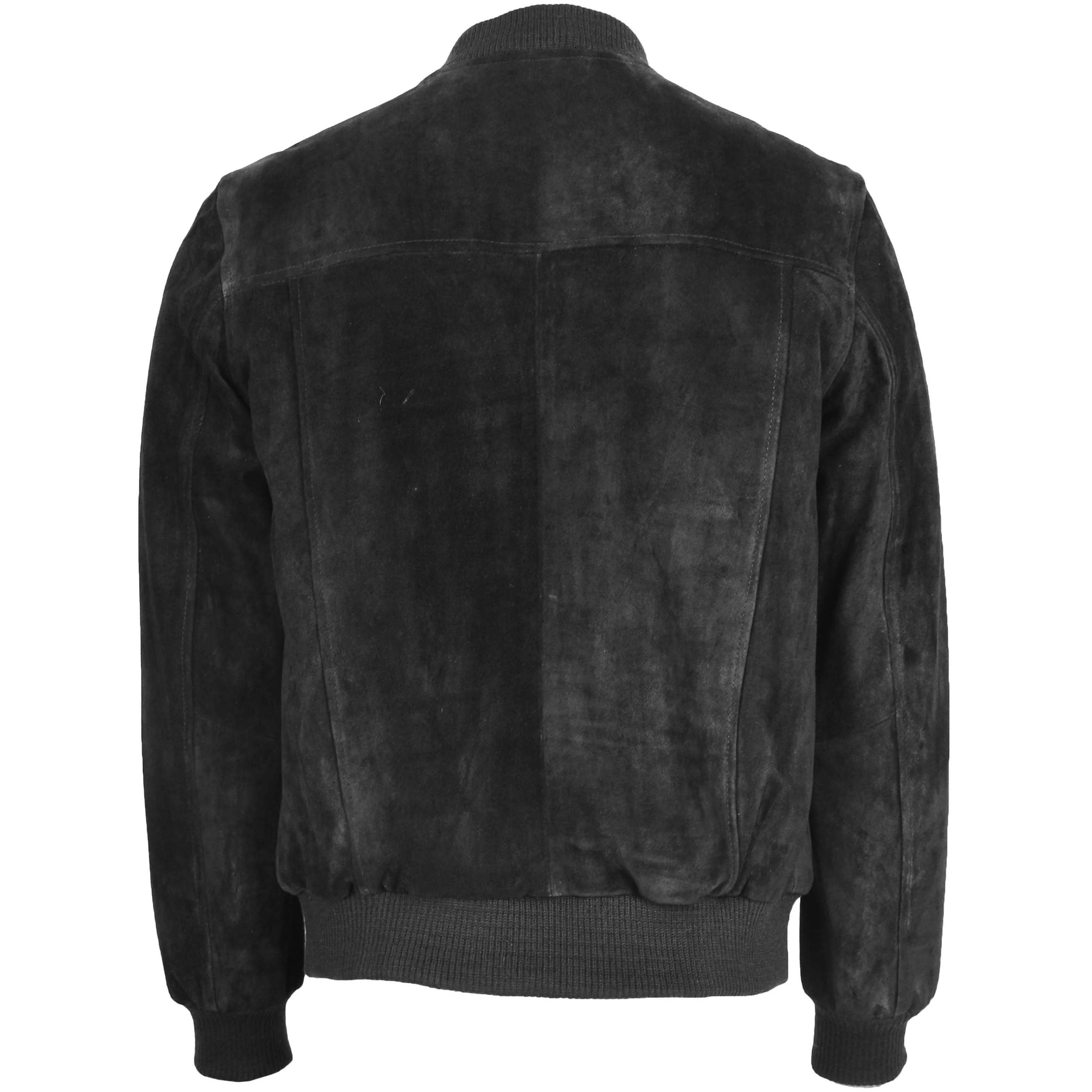 Mens Suede Bomber Varsity Jacket Reg Nova Black