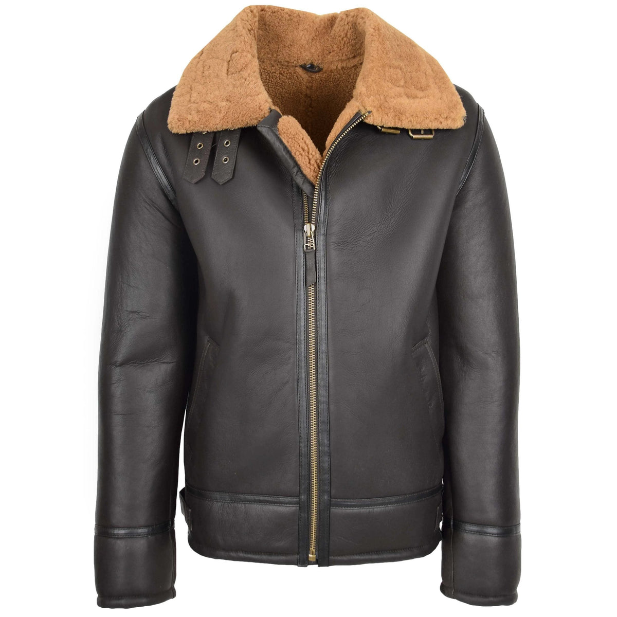Mens Top Gun Style Sheepskin Jacket Oscar Zenith Brown Ginger