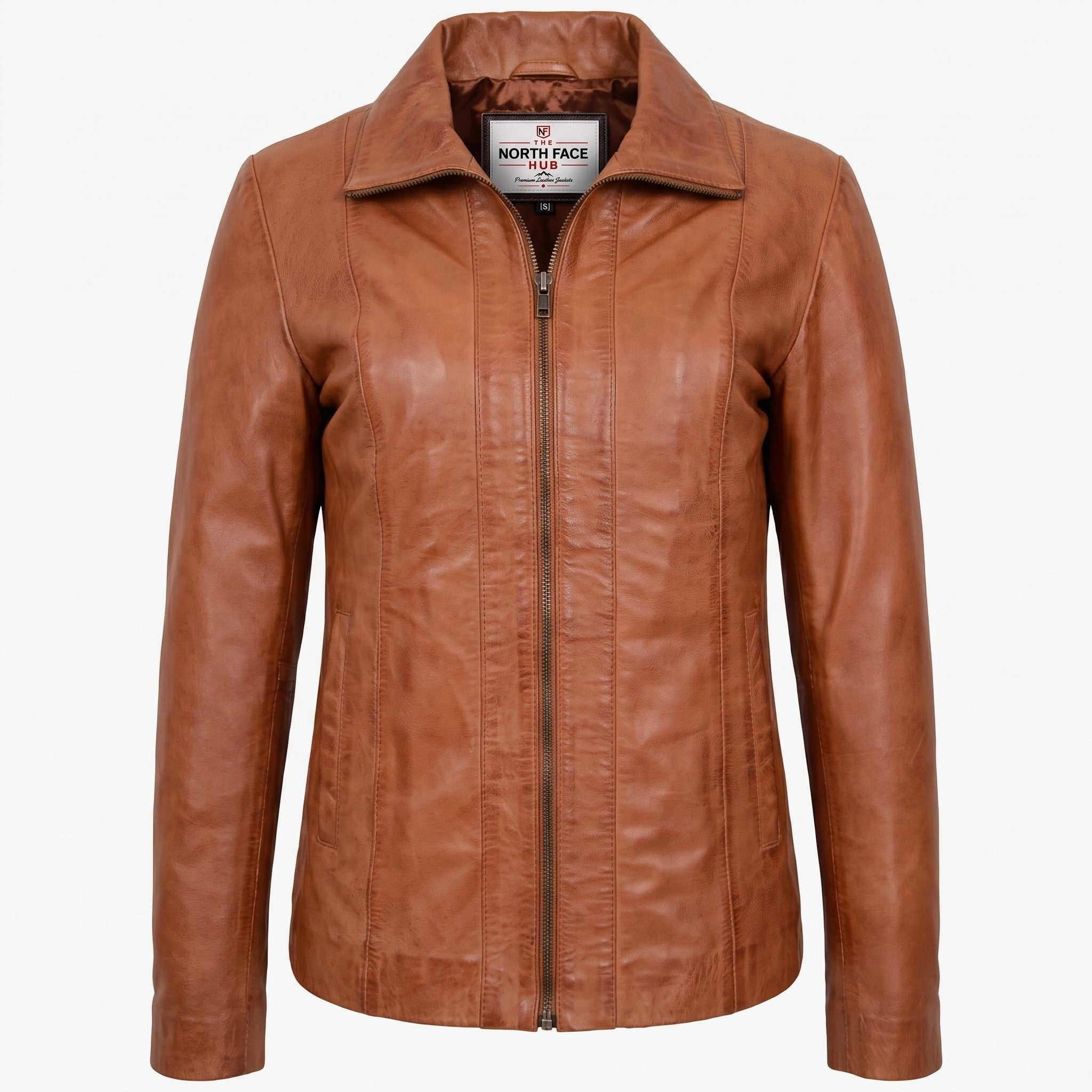 Womens Classic Zip Fastening Leather Jacket Julia Dynamo Tan