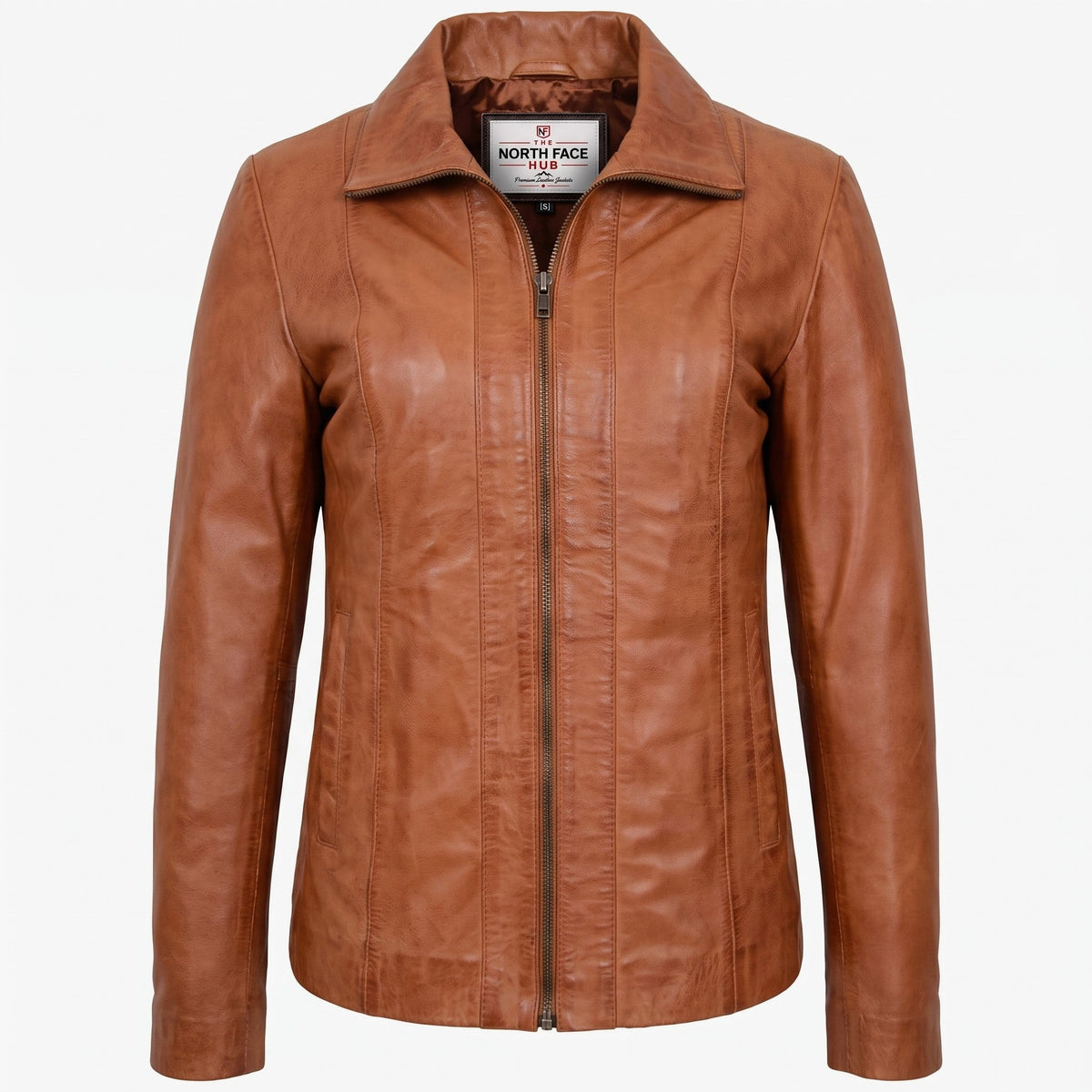 Womens Classic Zip Fastening Leather Jacket Julia Dynamo Tan