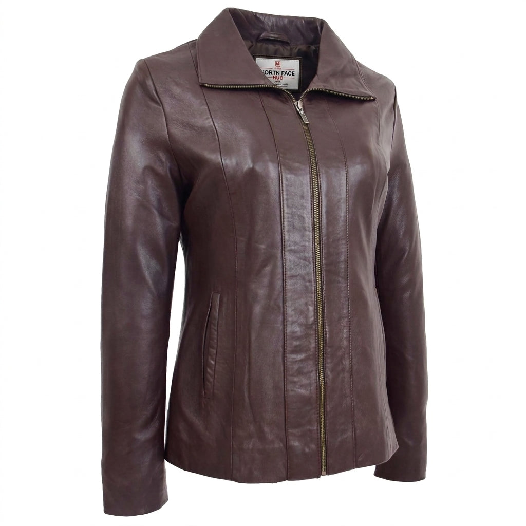 Womens Classic Zip Fastening Leather Jacket Julia Zenith Brown