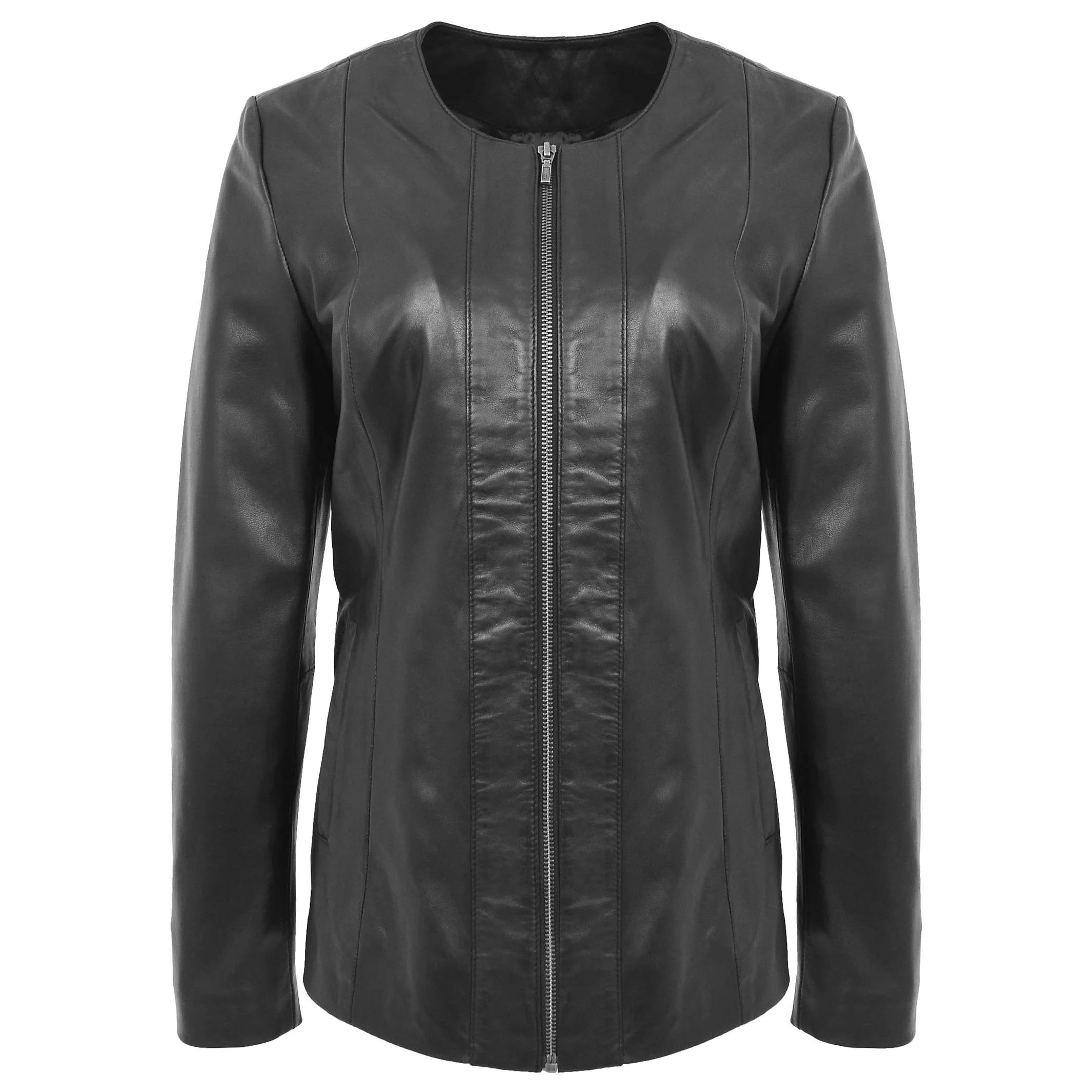 Womens Classic Soft Leather Collarless Jacket Nova Black