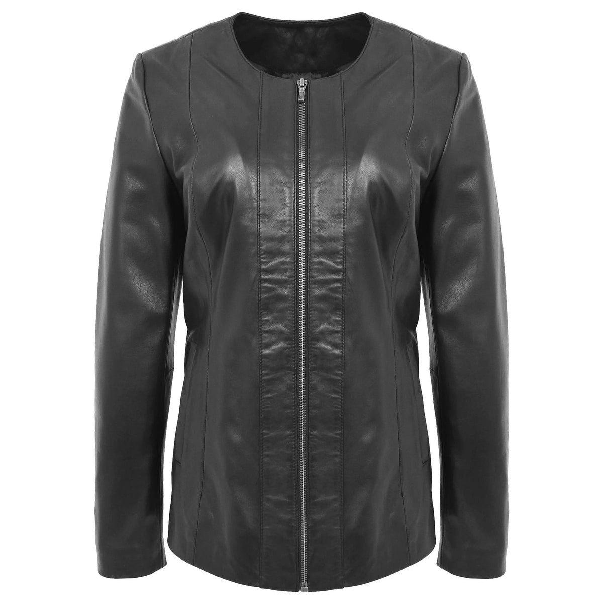 Womens Classic Soft Leather Collarless Jacket Nova Black