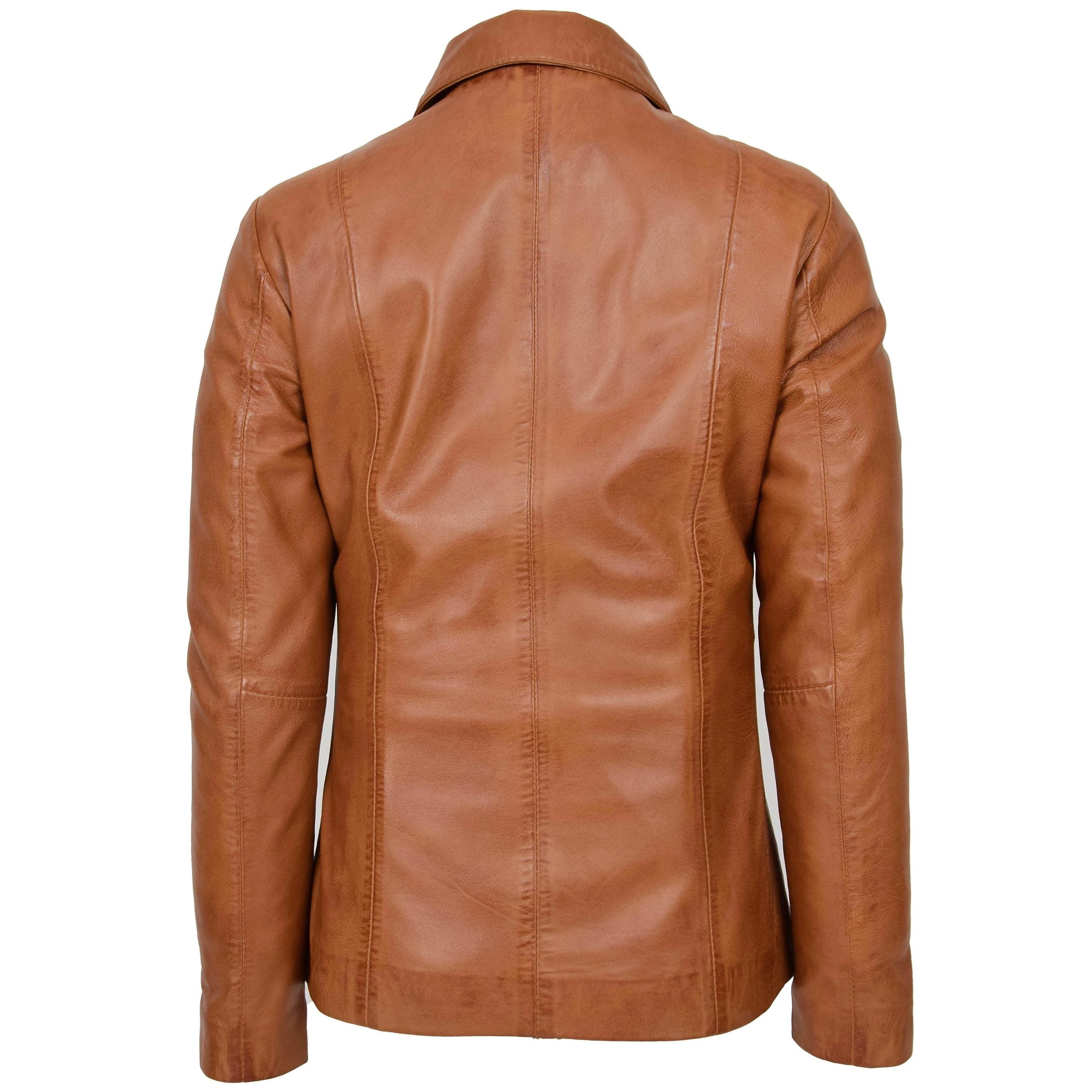 Womens Classic Zip Fastening Leather Jacket Julia Dynamo Tan