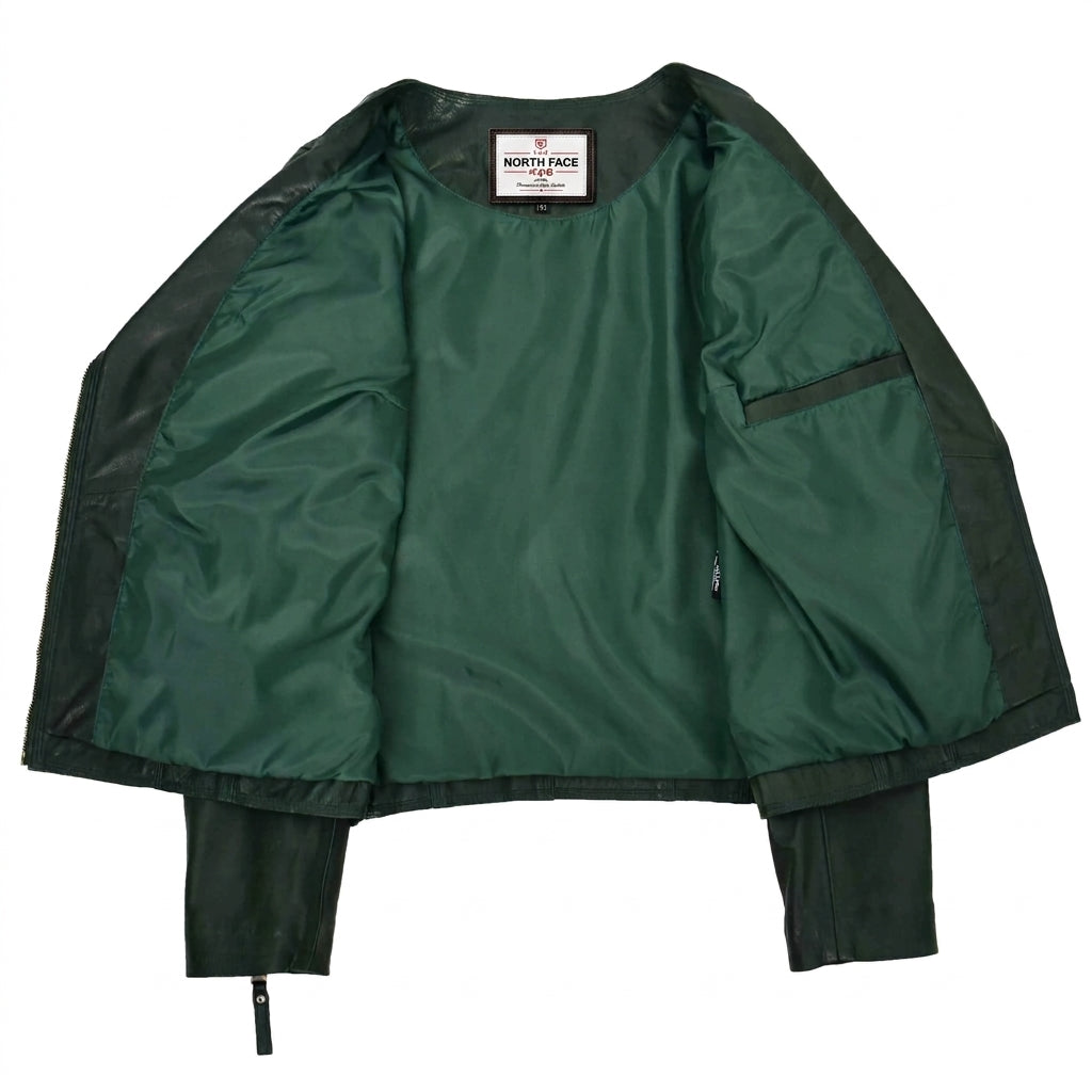 Womens Leather Casual Biker Jacket Shelly Cross Zip Aurora Green