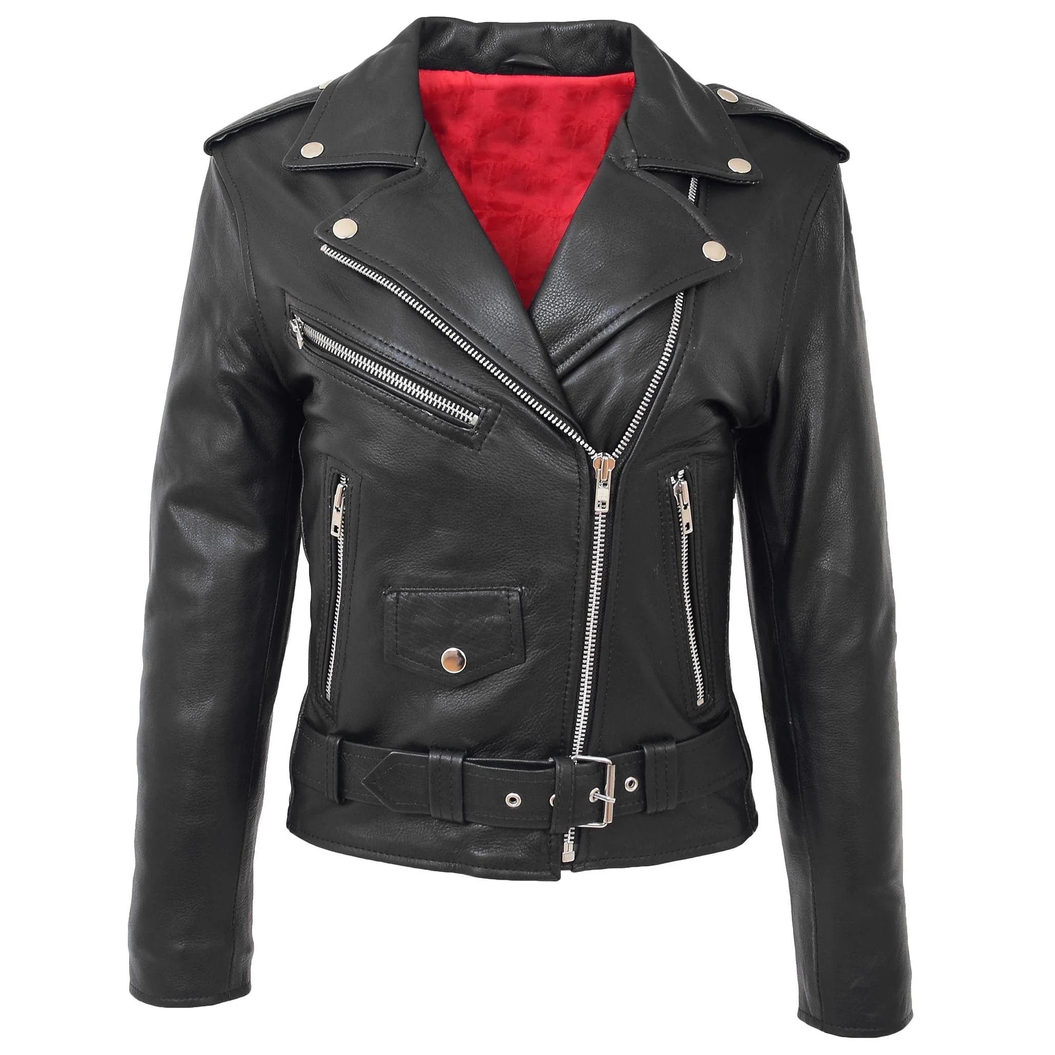 Womens Leather Biker Brando Style Jacket Holly Nova Black