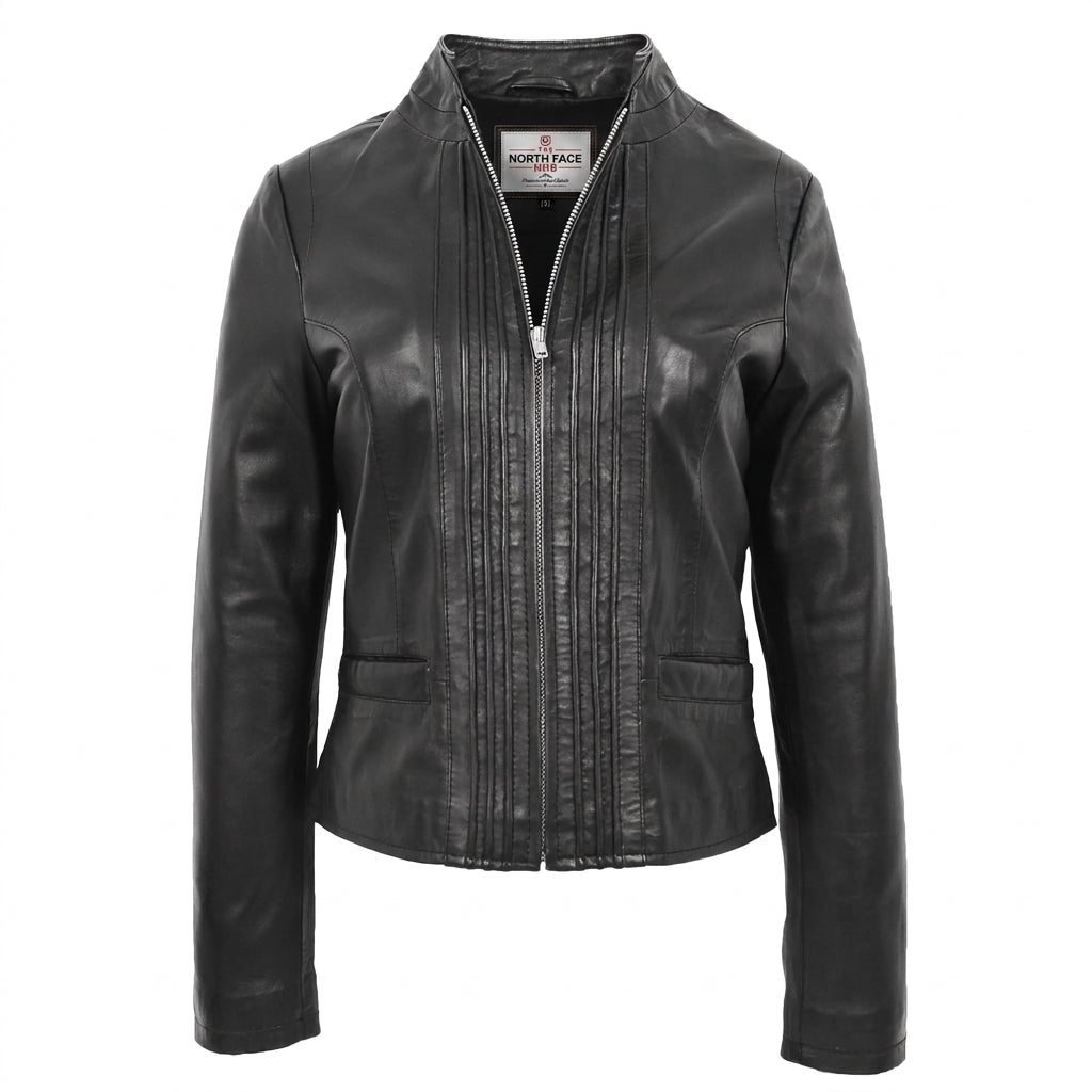 Womens Leather Standing Collar Jacket Becky Nova Black