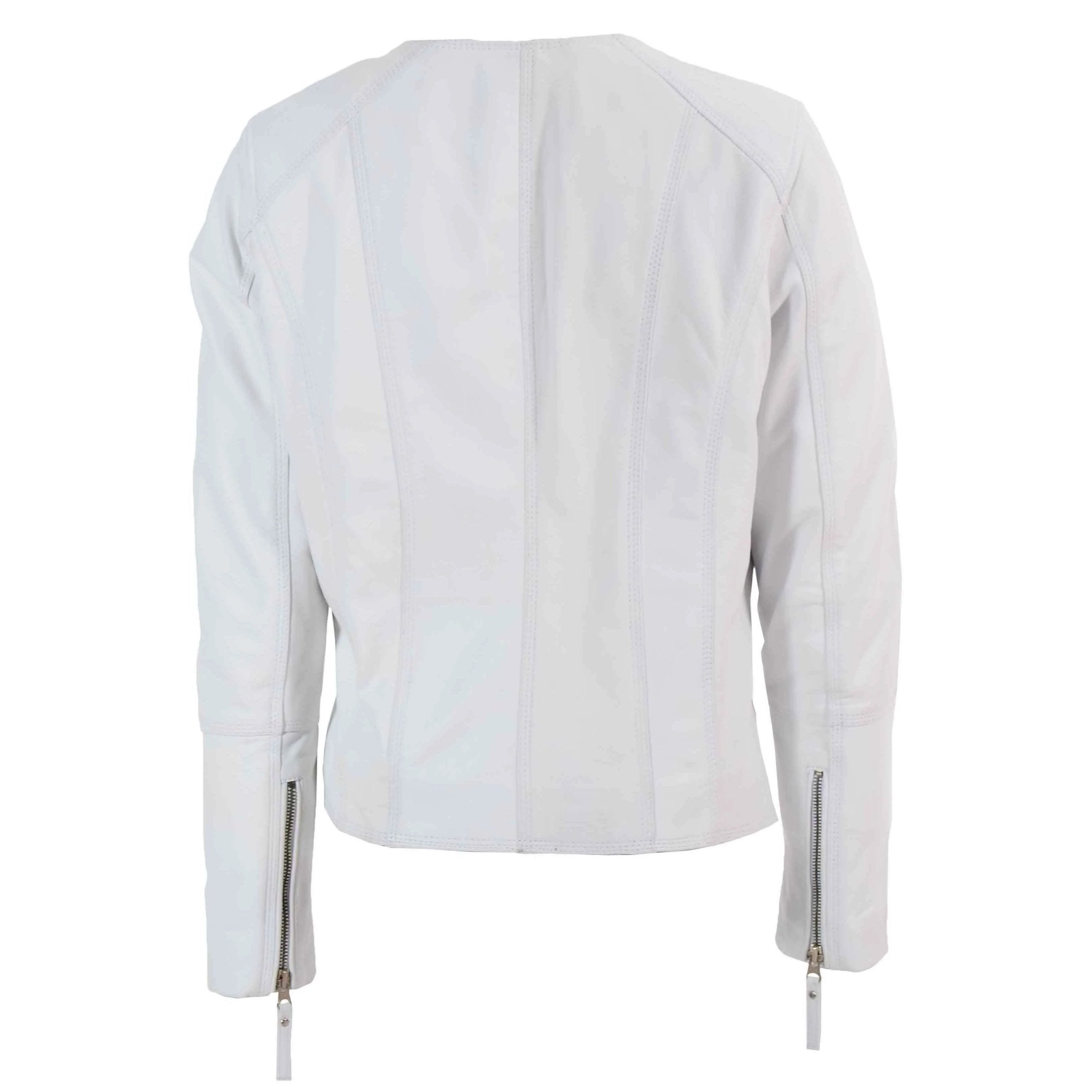 Womens Leather Casual Biker Jacket Shelly Cross Zip Astral Off White