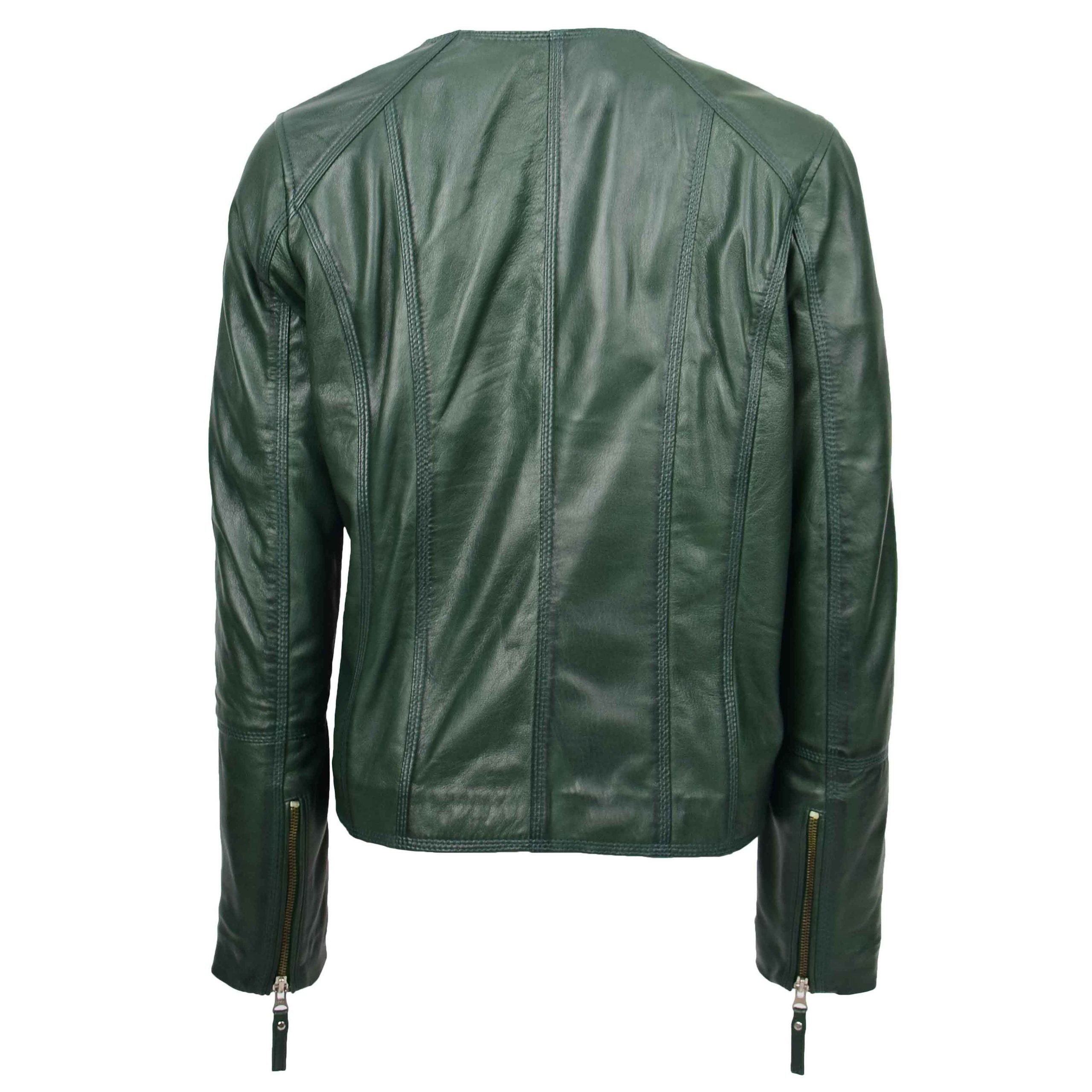 Womens Leather Casual Biker Jacket Shelly Cross Zip Aurora Green