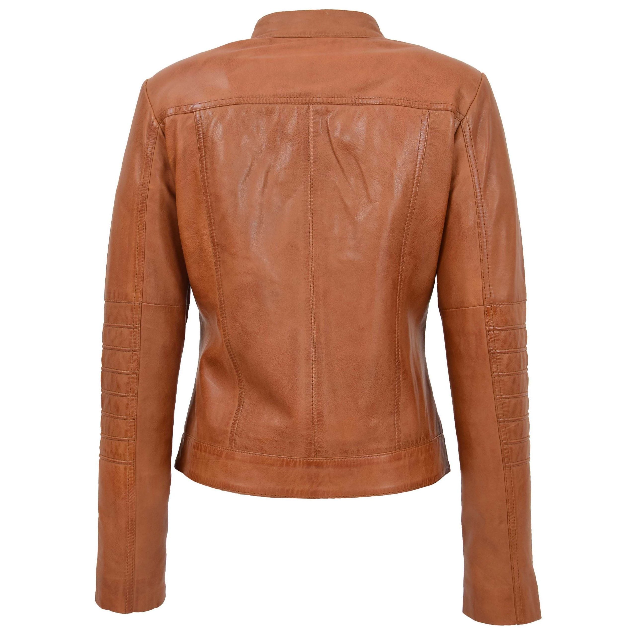 Womens Leather Classic Biker Style Jacket Dynamo Tan
