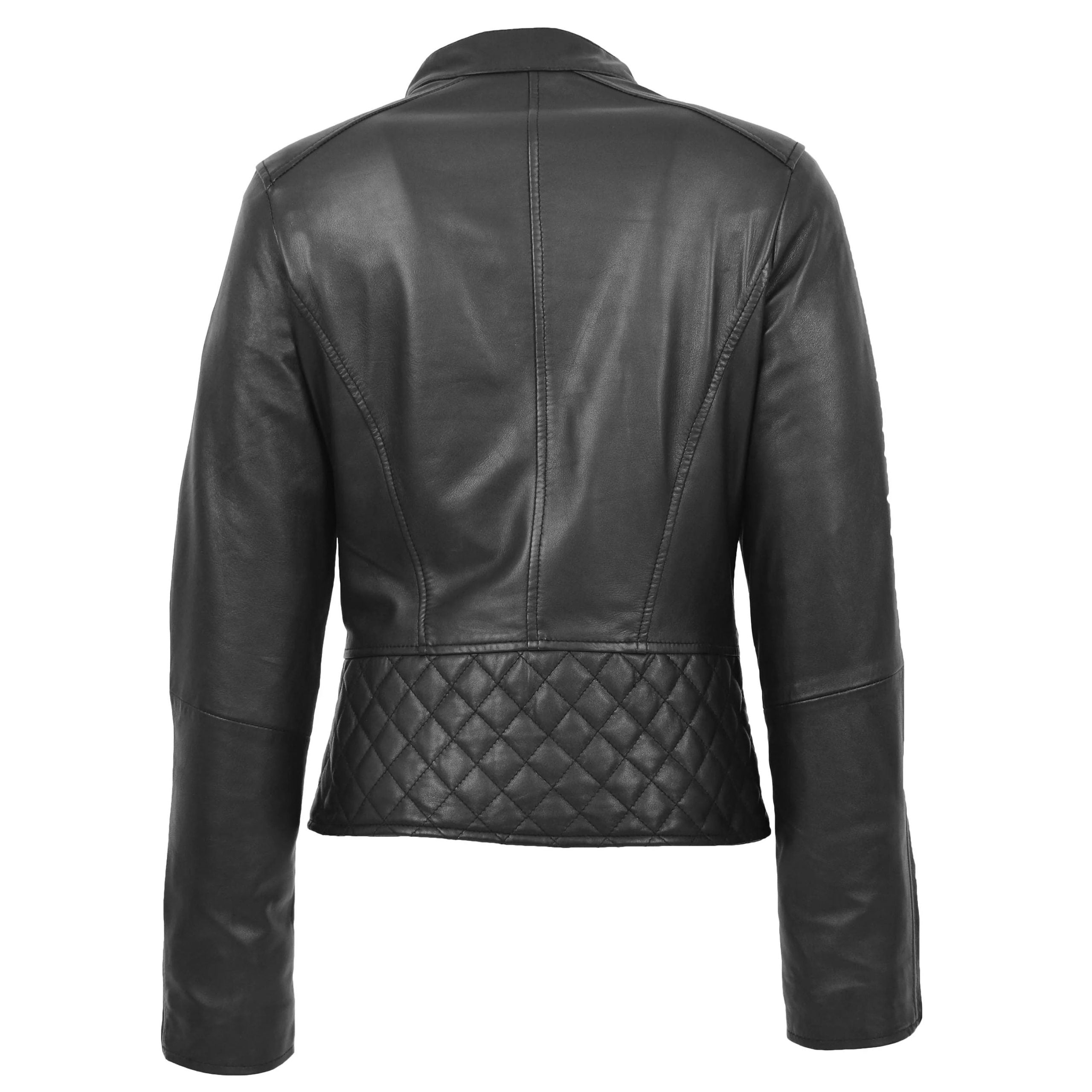 Womens Leather Stand-Up Collar Biker Jacket Laura Nova Black