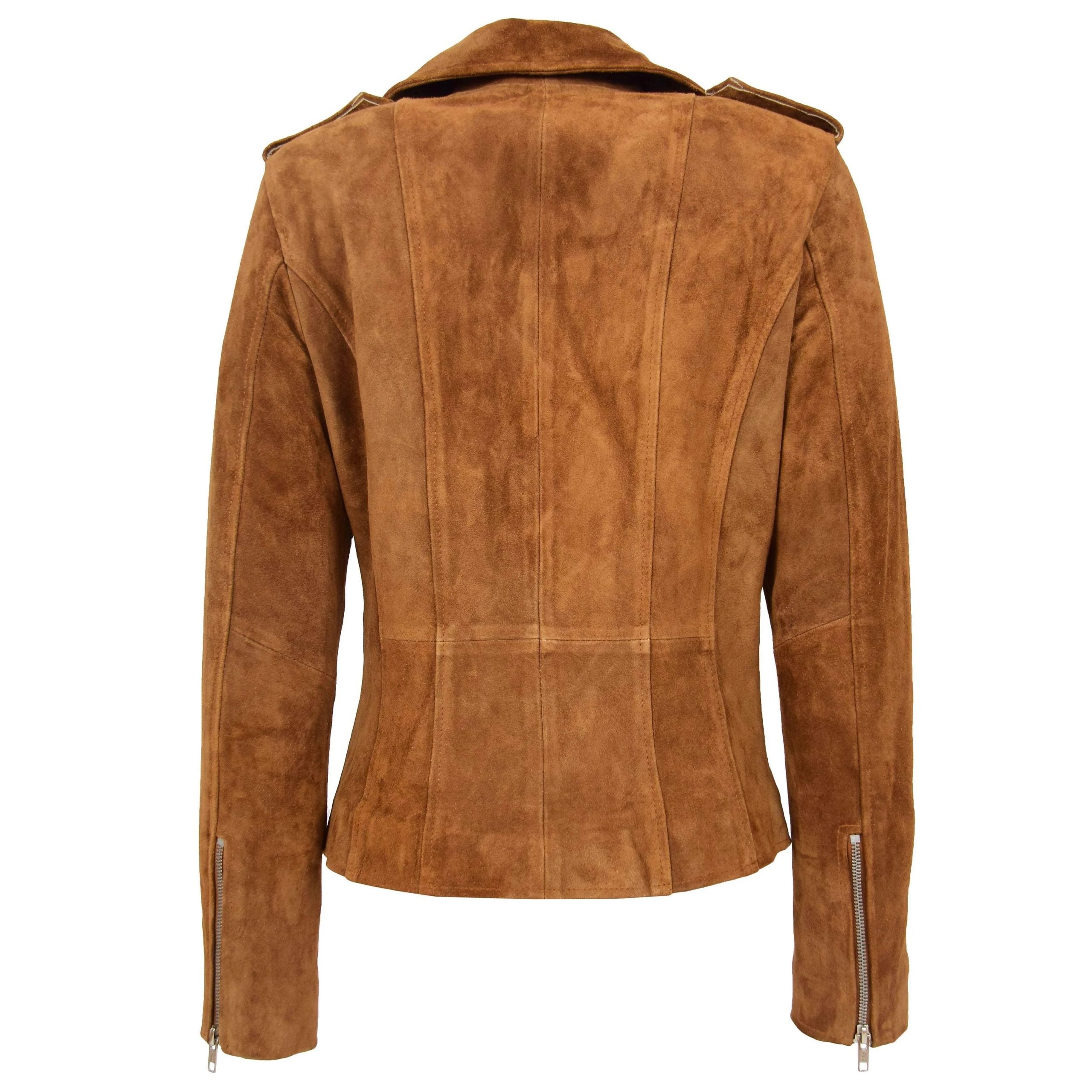 Womens Suede Biker Style Zip Jacket Skylar Dynamo Tan