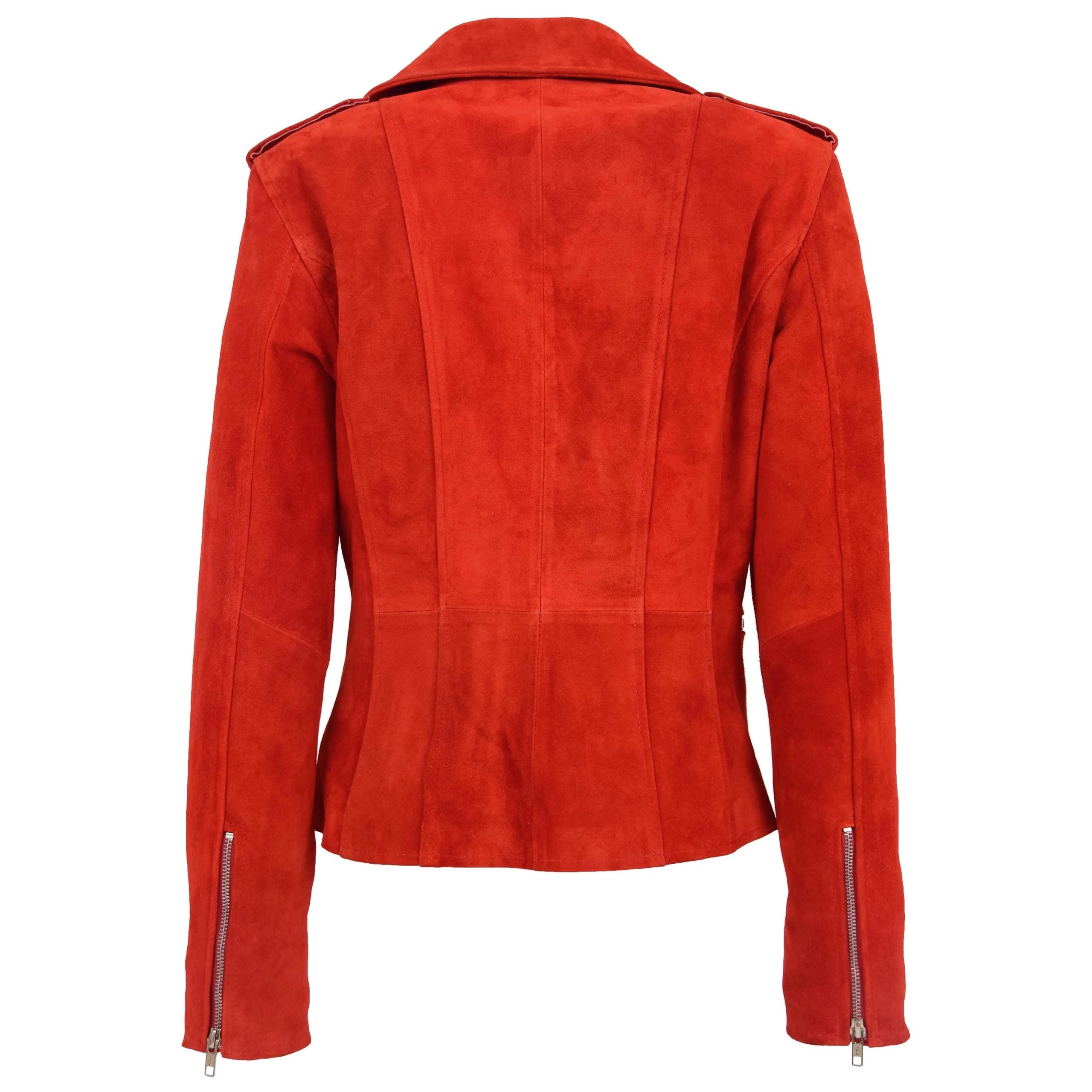 Womens Suede Biker Style Zip Jacket Skylar Ignite Red