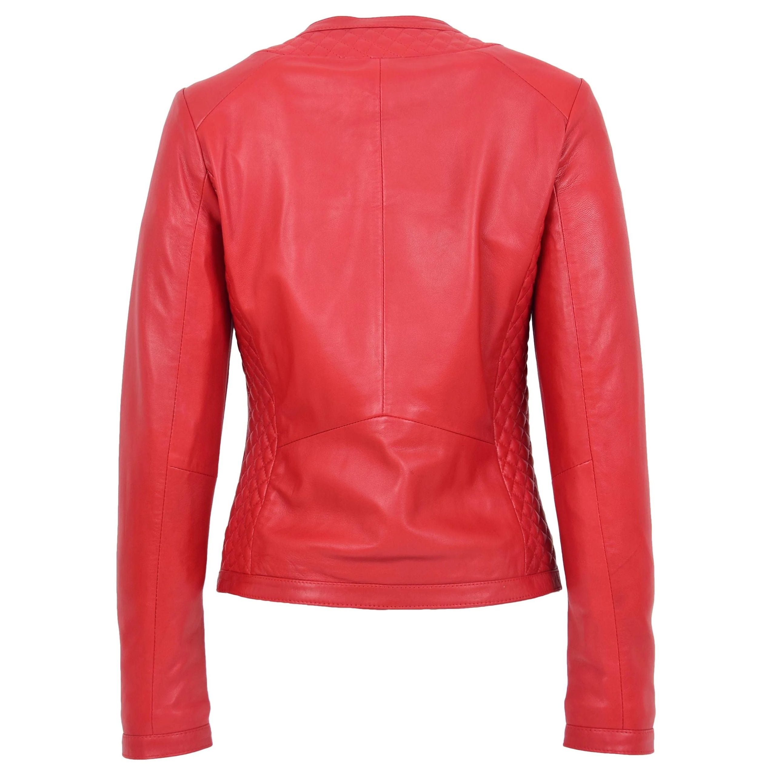 Womens Leather Collarless Jacket with Quilt Design Joan Ignite Red