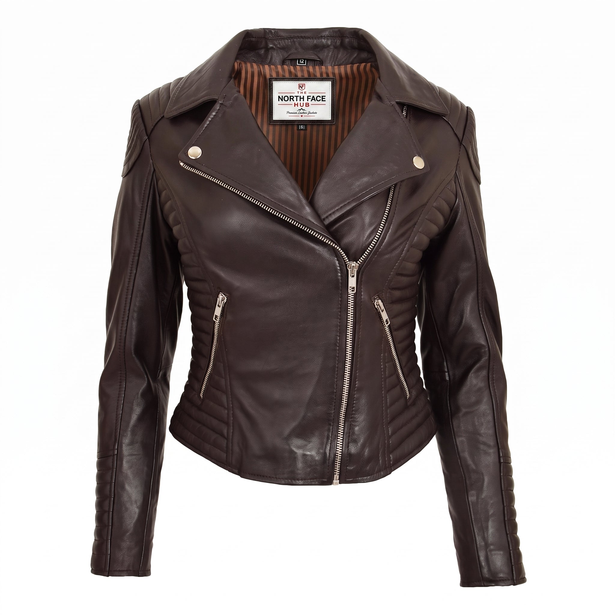 Womens Soft Leather Cross Zip Biker Jacket Anna Zenith Brown