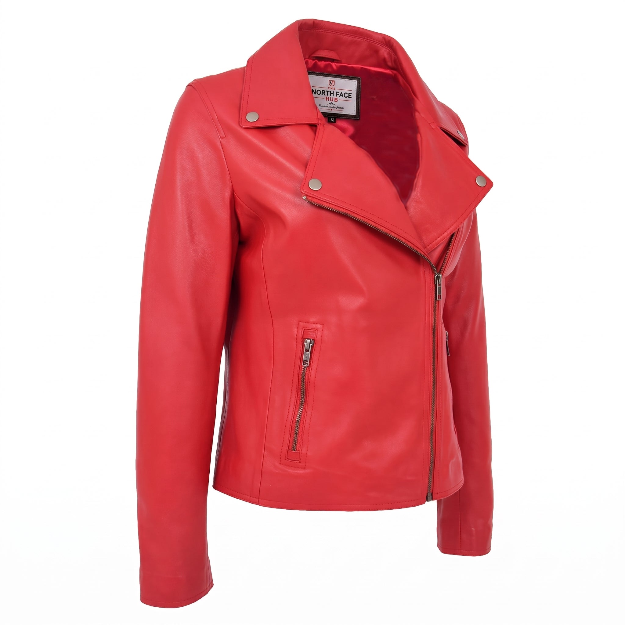 Womens Soft Leather Cross Zip Biker Jacket Lola Ignite Red