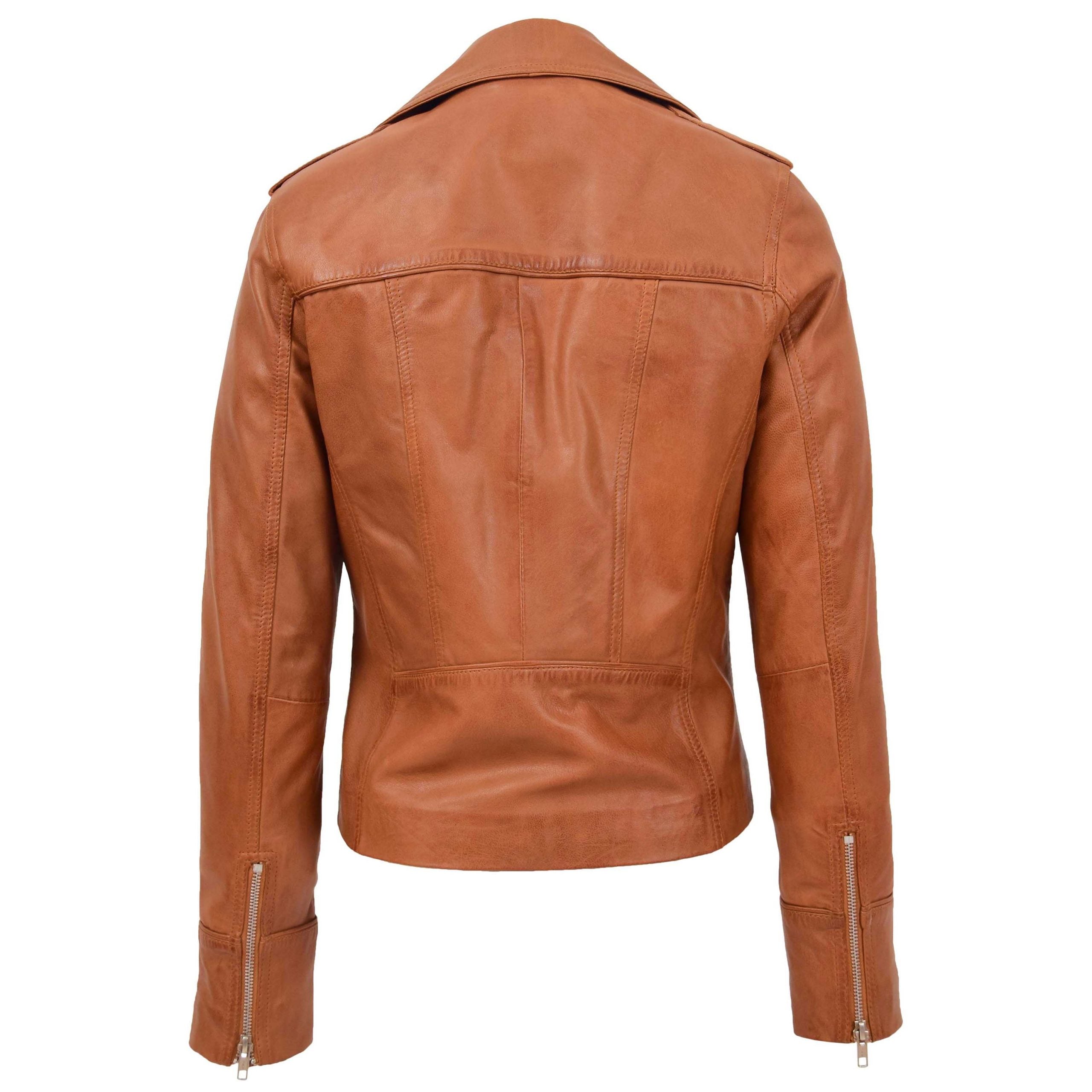 Womens Leather Fitted Biker Style Jacket Kim Dynamo Tan