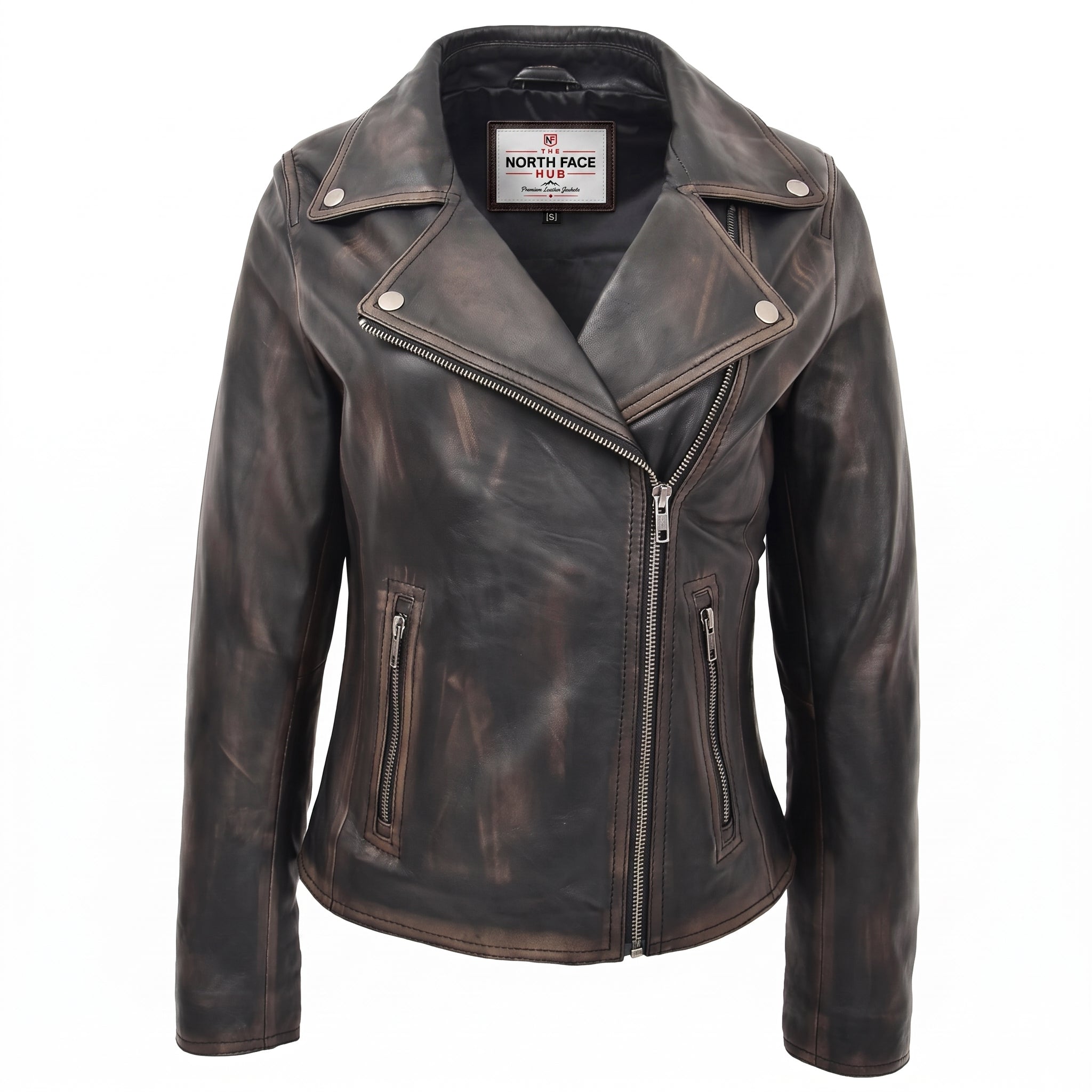Womens Soft Leather Cross Zip Biker Jacket Lola Vintage Nova Black