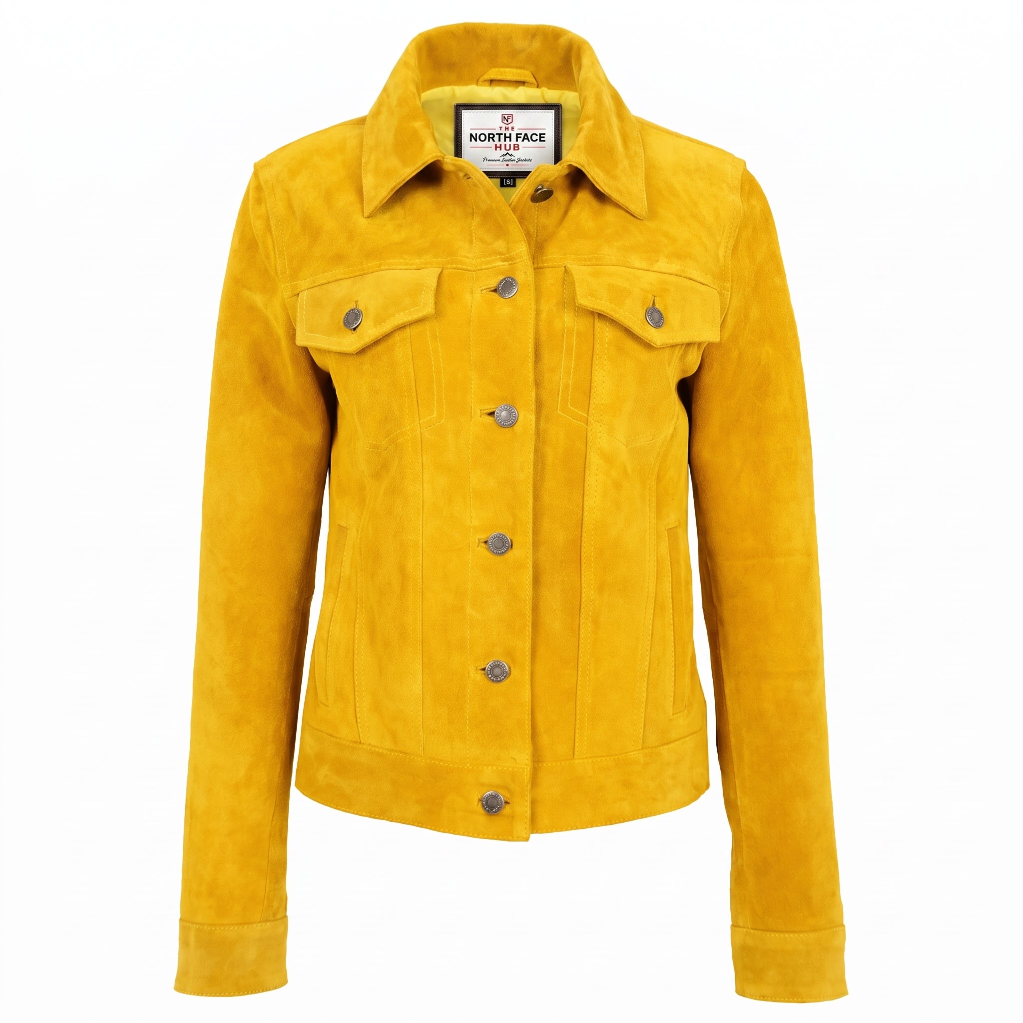 Womens Soft Suede Trucker Style Jacket Alma Vivid Yellow