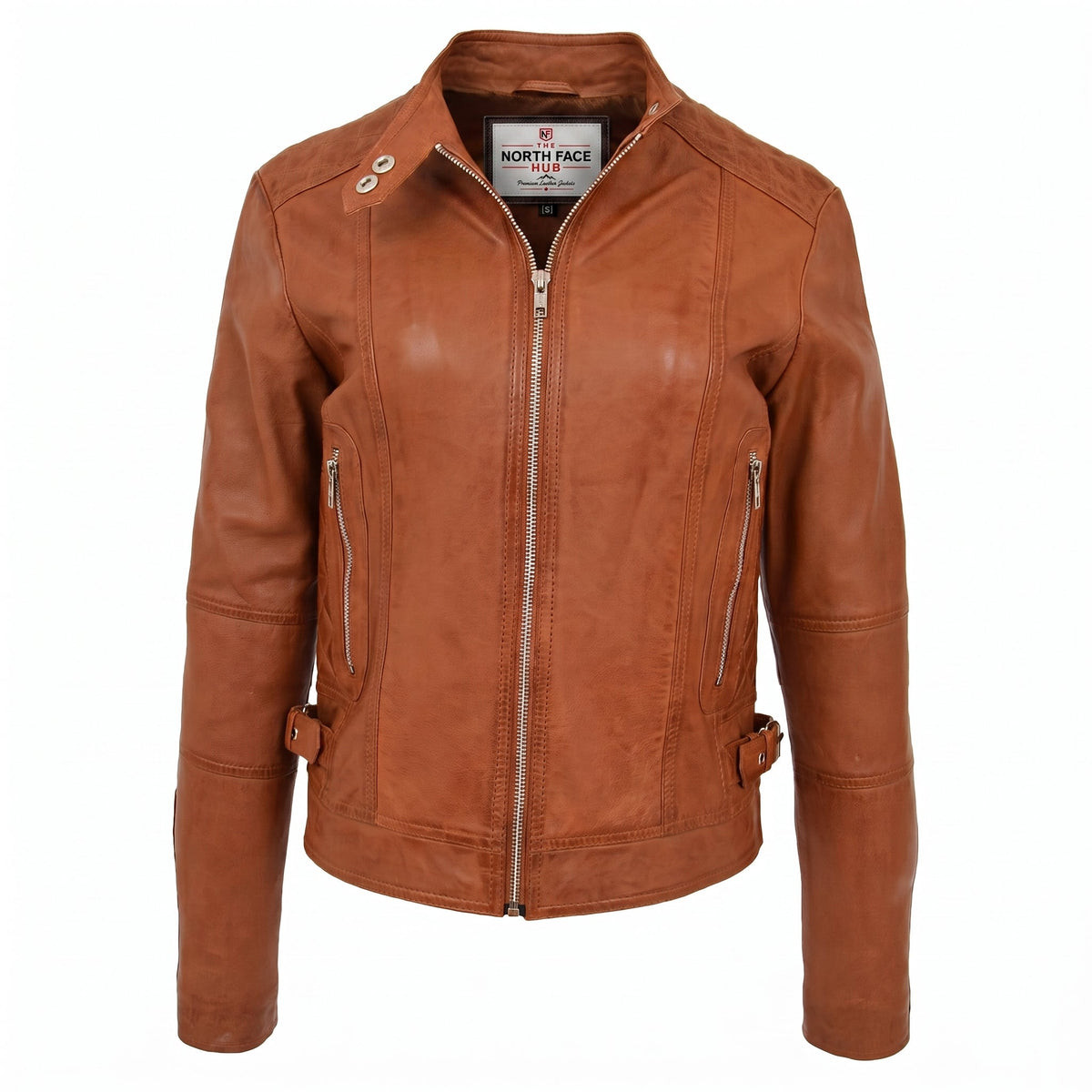 Womens Soft Leather Casual Zip Biker Jacket Ruby Dynamo Tan
