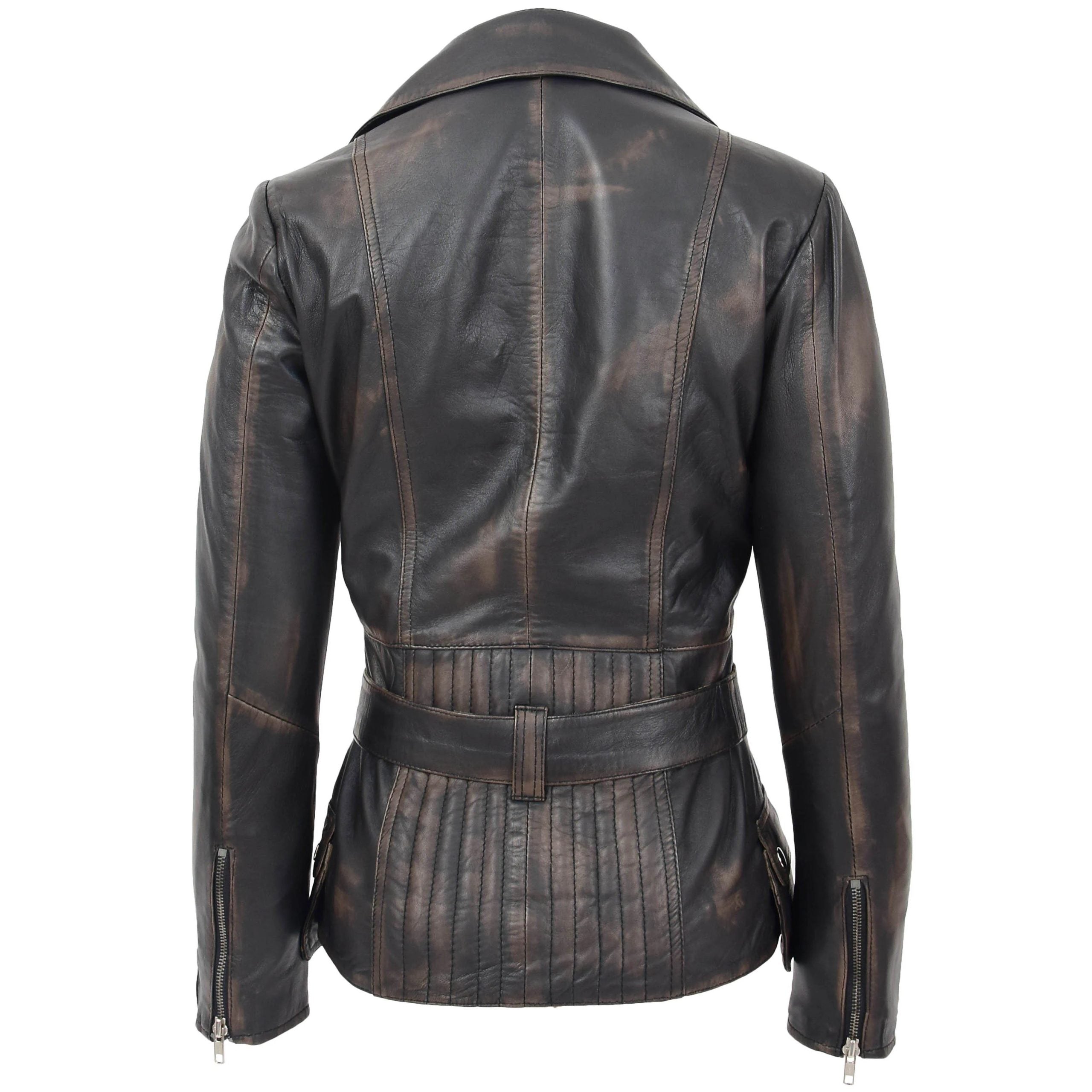 Womens Leather Hip Length Biker Jacket Celia Paradox Rub Off