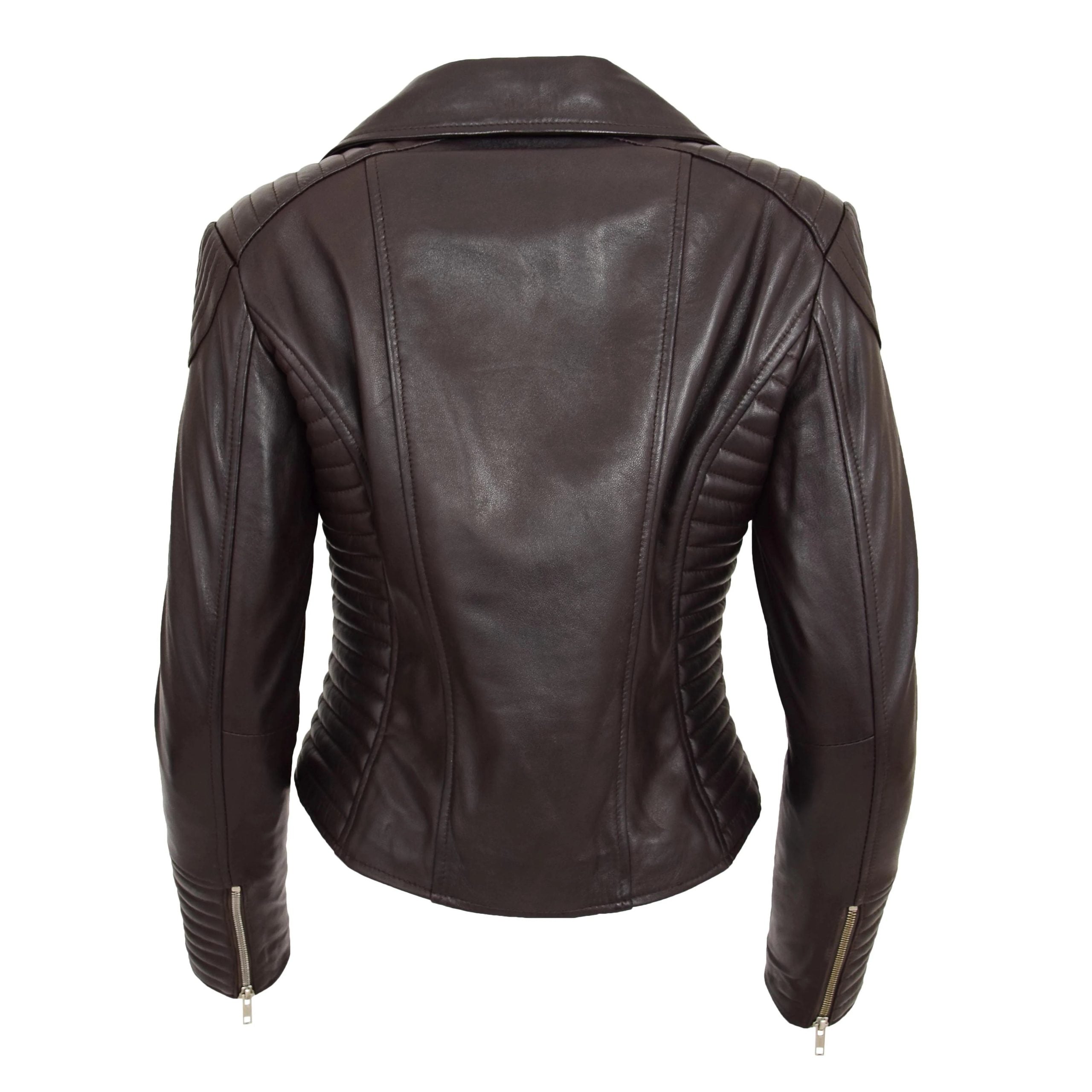 Womens Soft Leather Cross Zip Biker Jacket Anna Zenith Brown