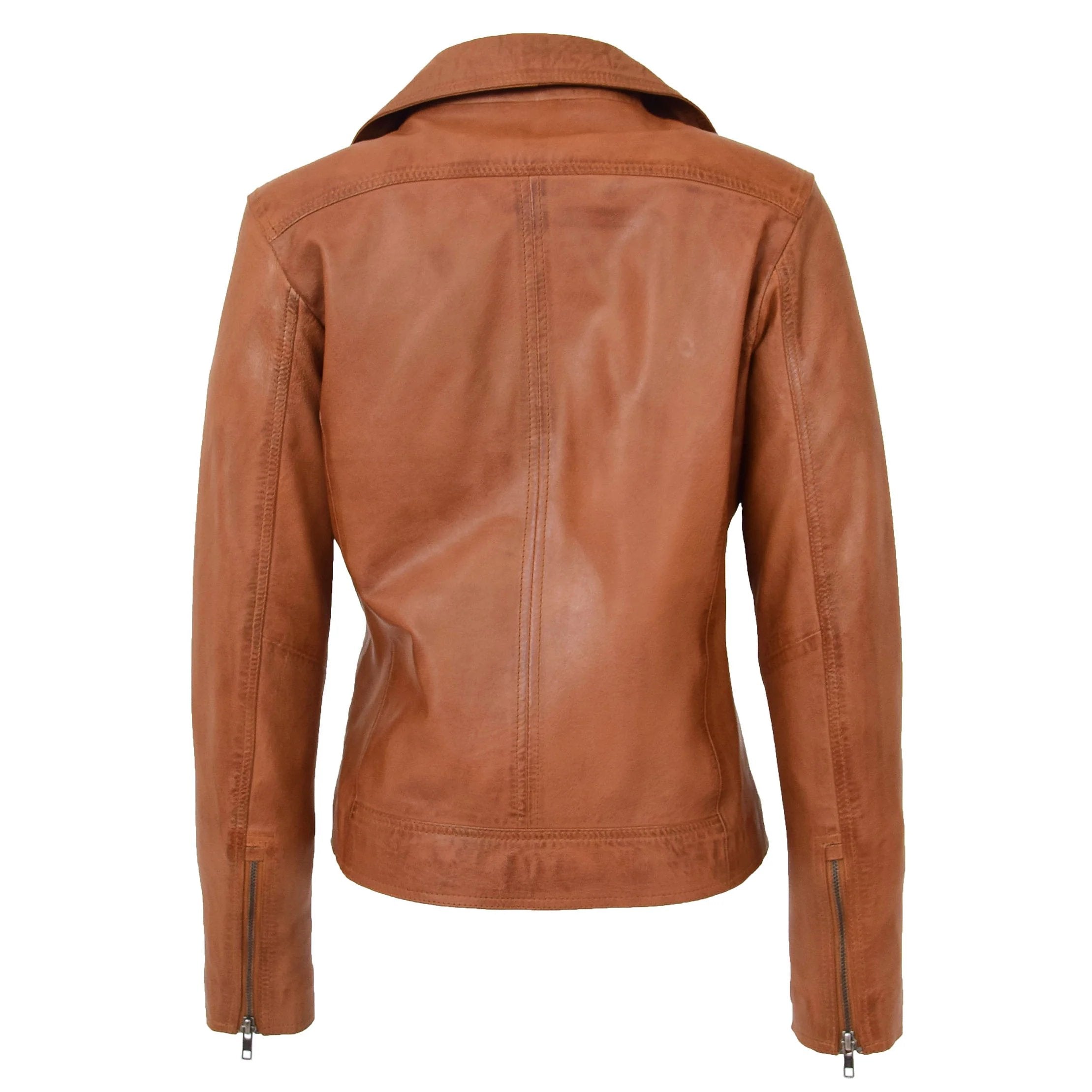 Womens Soft Leather Cross Zip Biker Jacket Lola Dynamo Tan