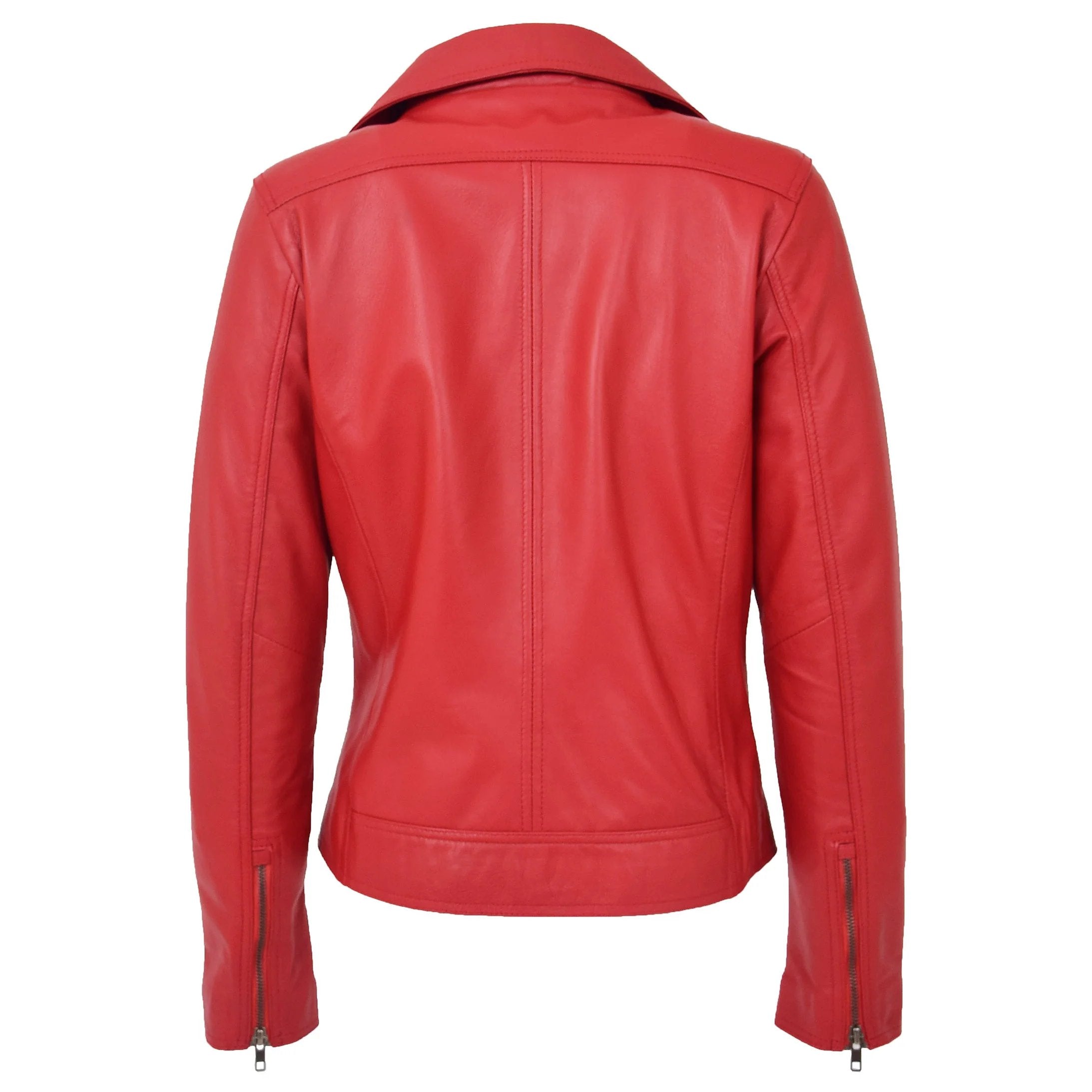 Womens Soft Leather Cross Zip Biker Jacket Lola Ignite Red