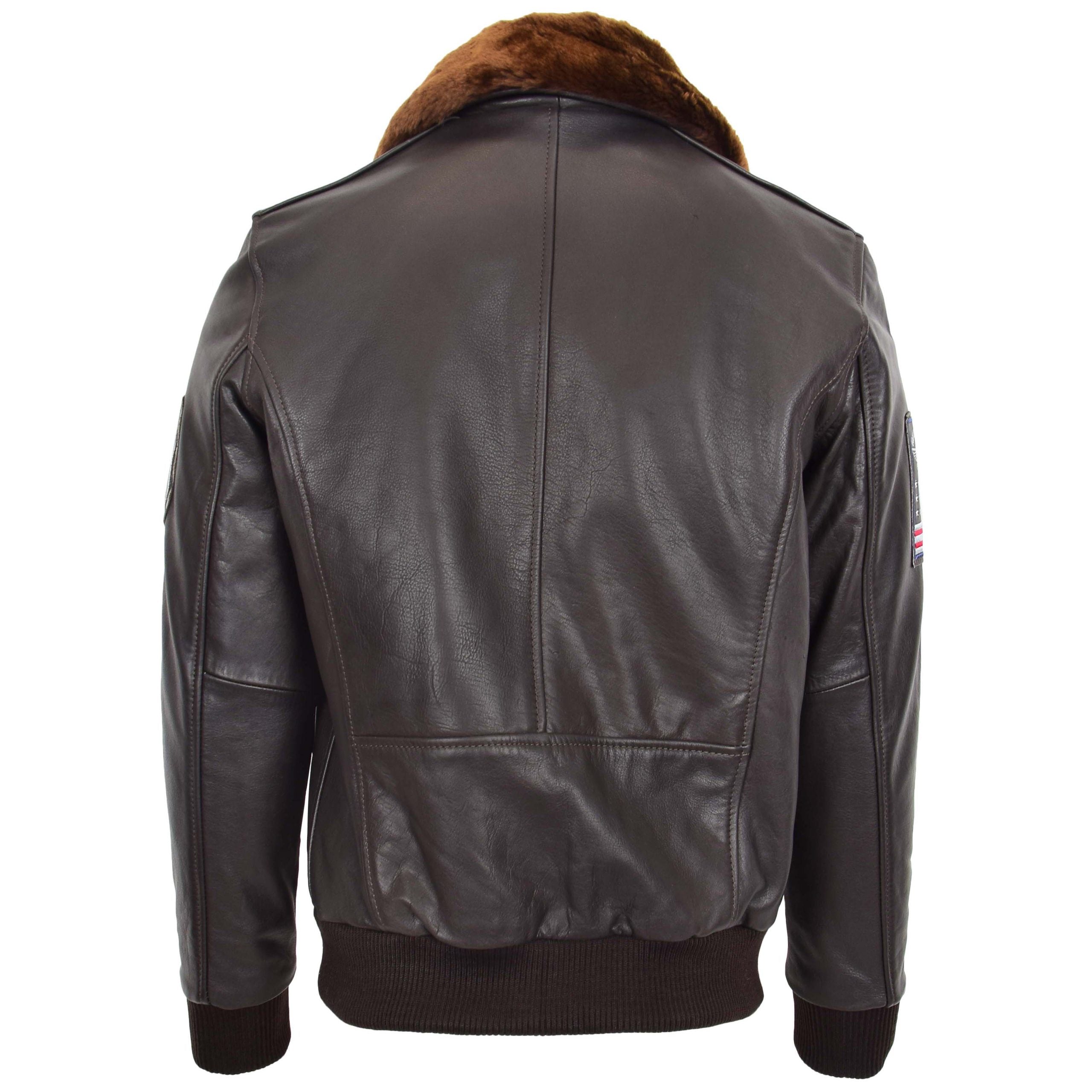 Mens Leather Bomber Jacket with Detachable Collar Arthur Zenith Brown