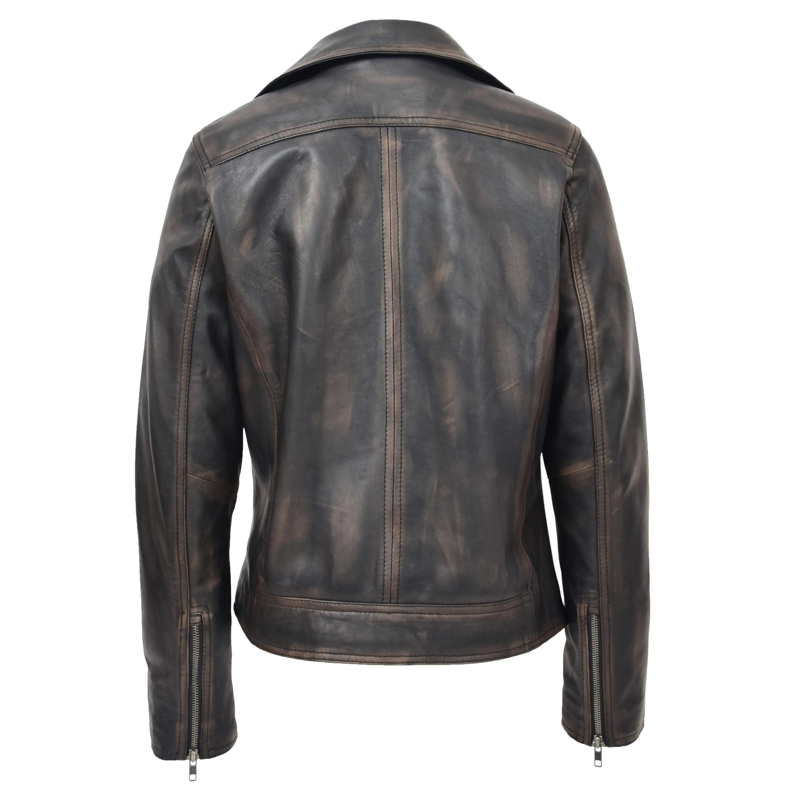 Womens Soft Leather Cross Zip Biker Jacket Lola Vintage Nova Black