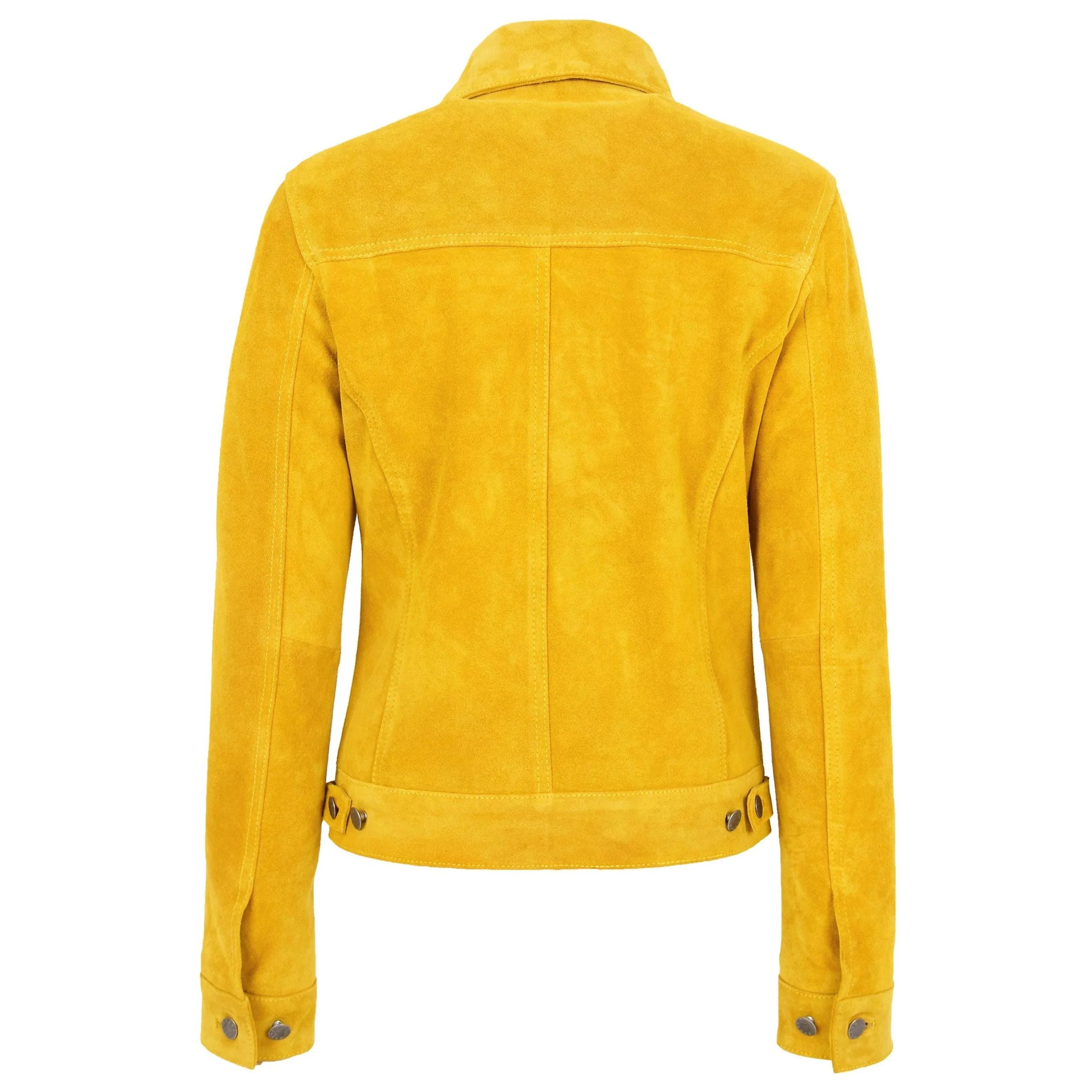 Womens Soft Suede Trucker Style Jacket Alma Vivid Yellow