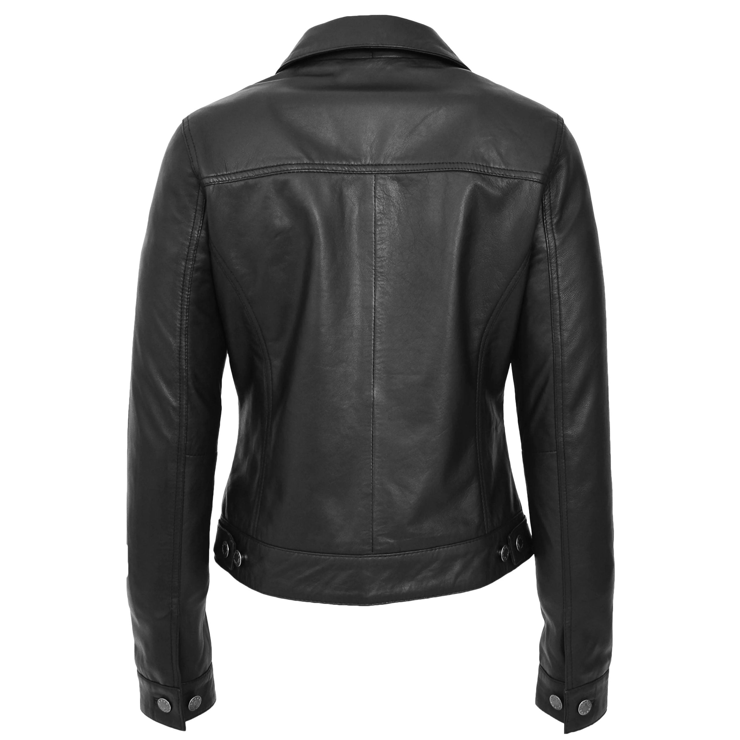 Womens Soft Leather Trucker Style Jacket Alma Nova Black