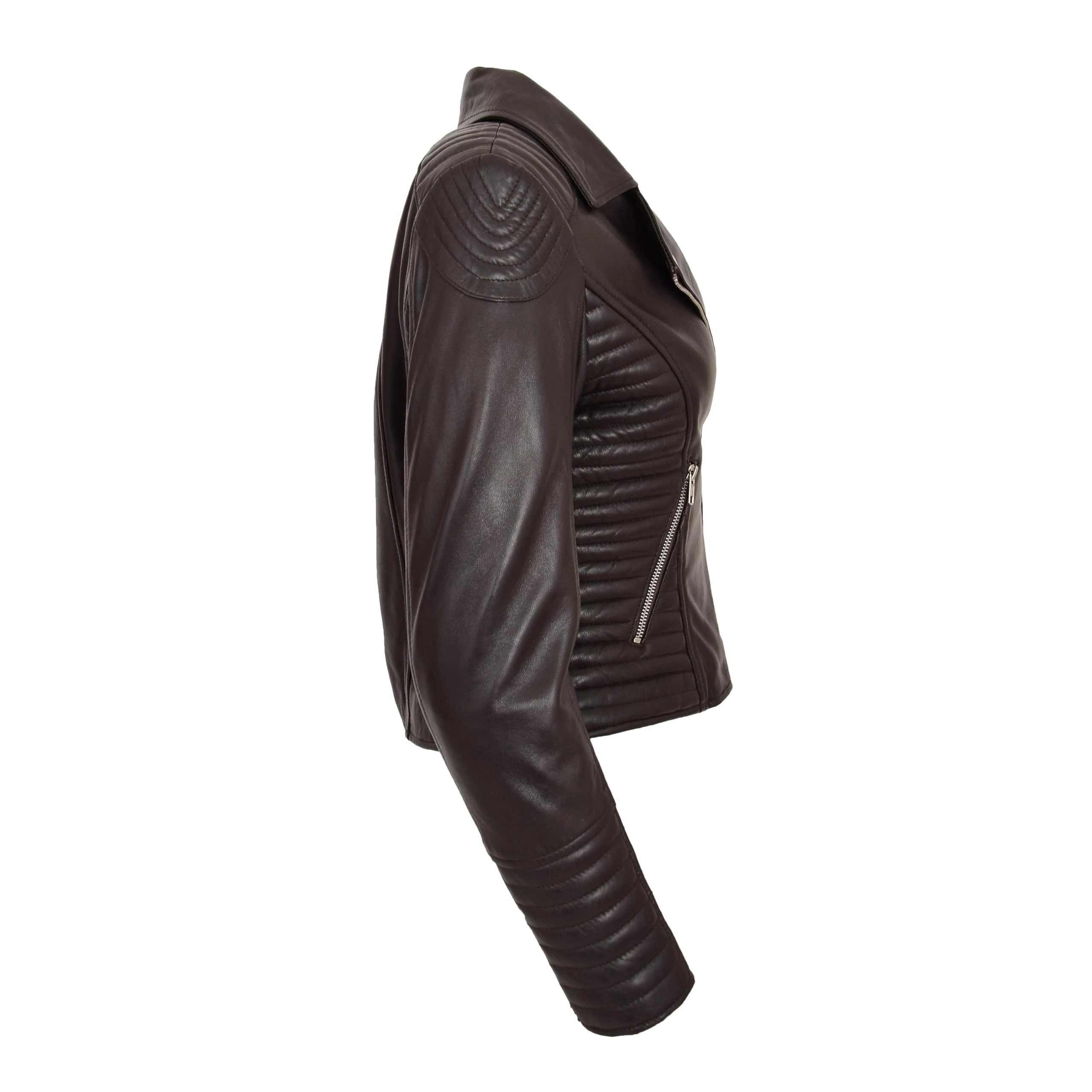 Womens Soft Leather Cross Zip Biker Jacket Anna Zenith Brown