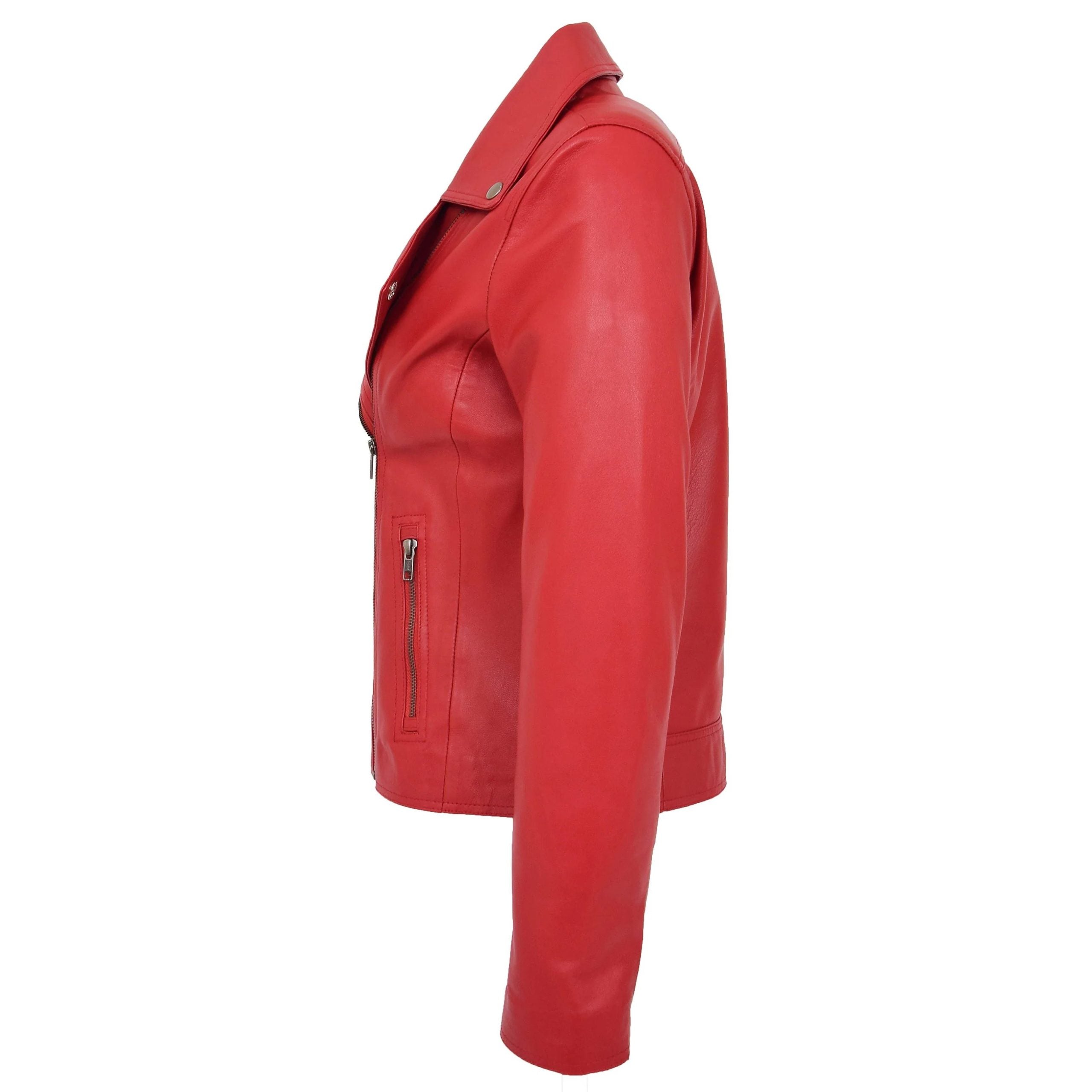 Womens Soft Leather Cross Zip Biker Jacket Lola Ignite Red