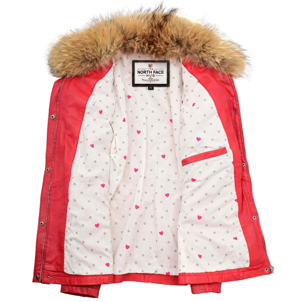 Womens Leather Jacket with Detachable Collar Dalia Ignite Red