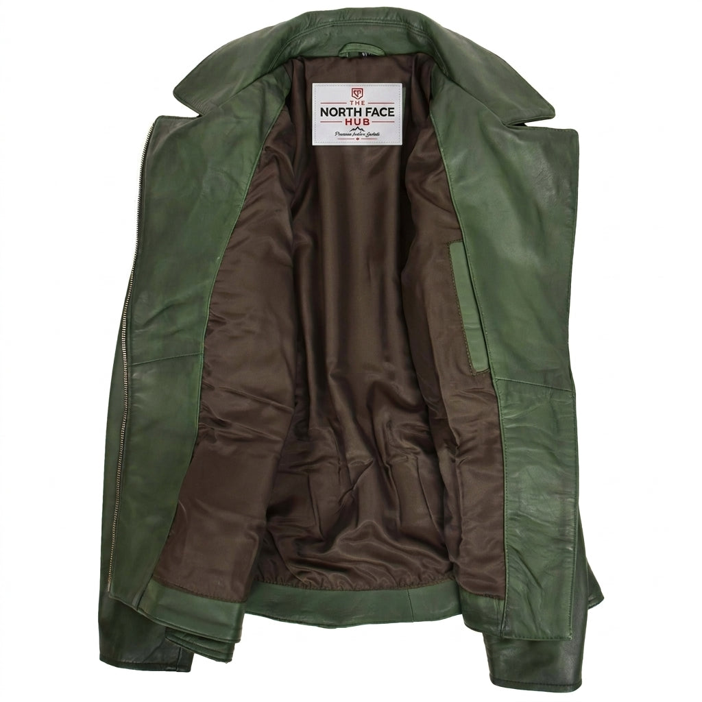 Womens Leather Hip Length Biker Jacket Celia Aurora Green