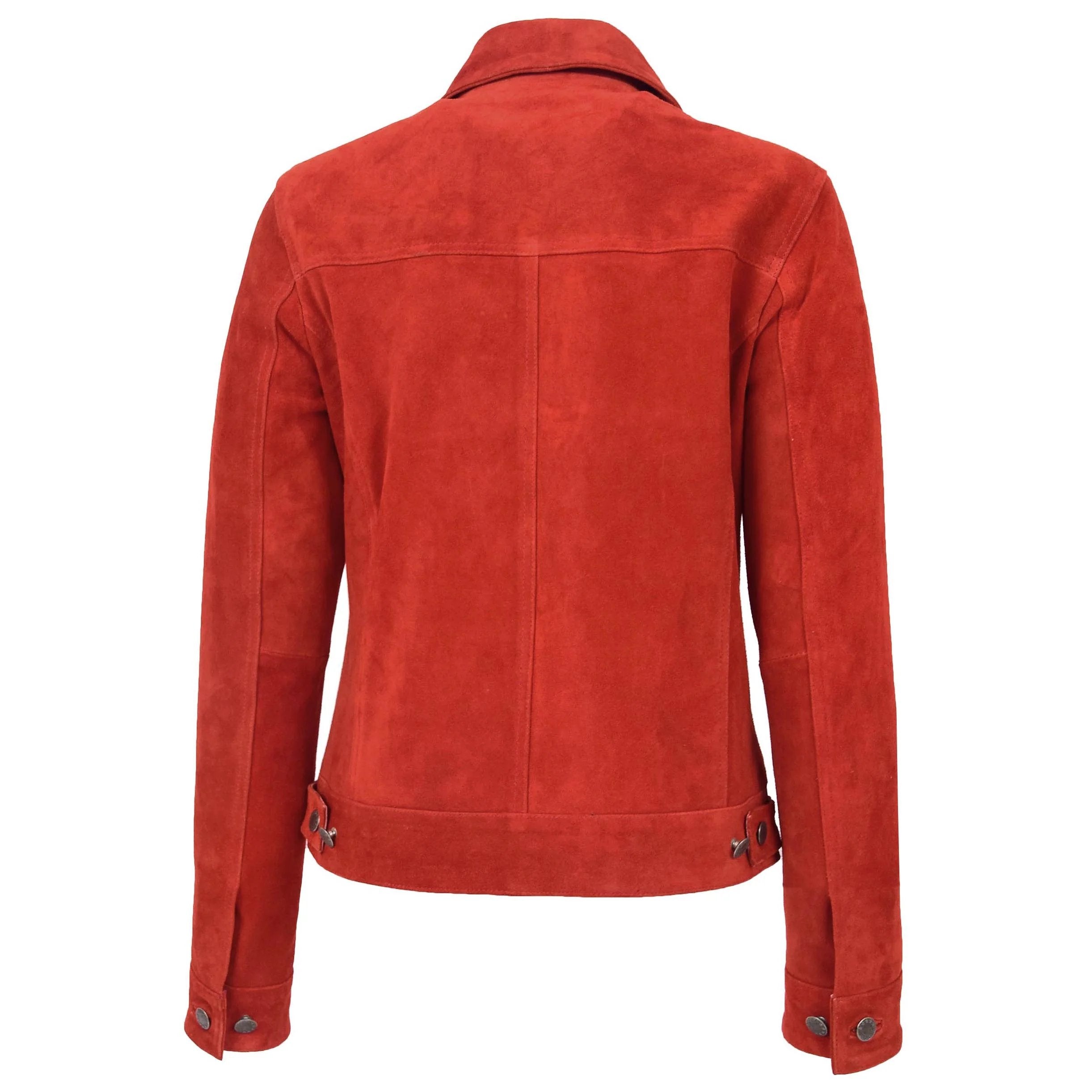 Womens Soft Suede Trucker Style Jacket Alma Ignite Red