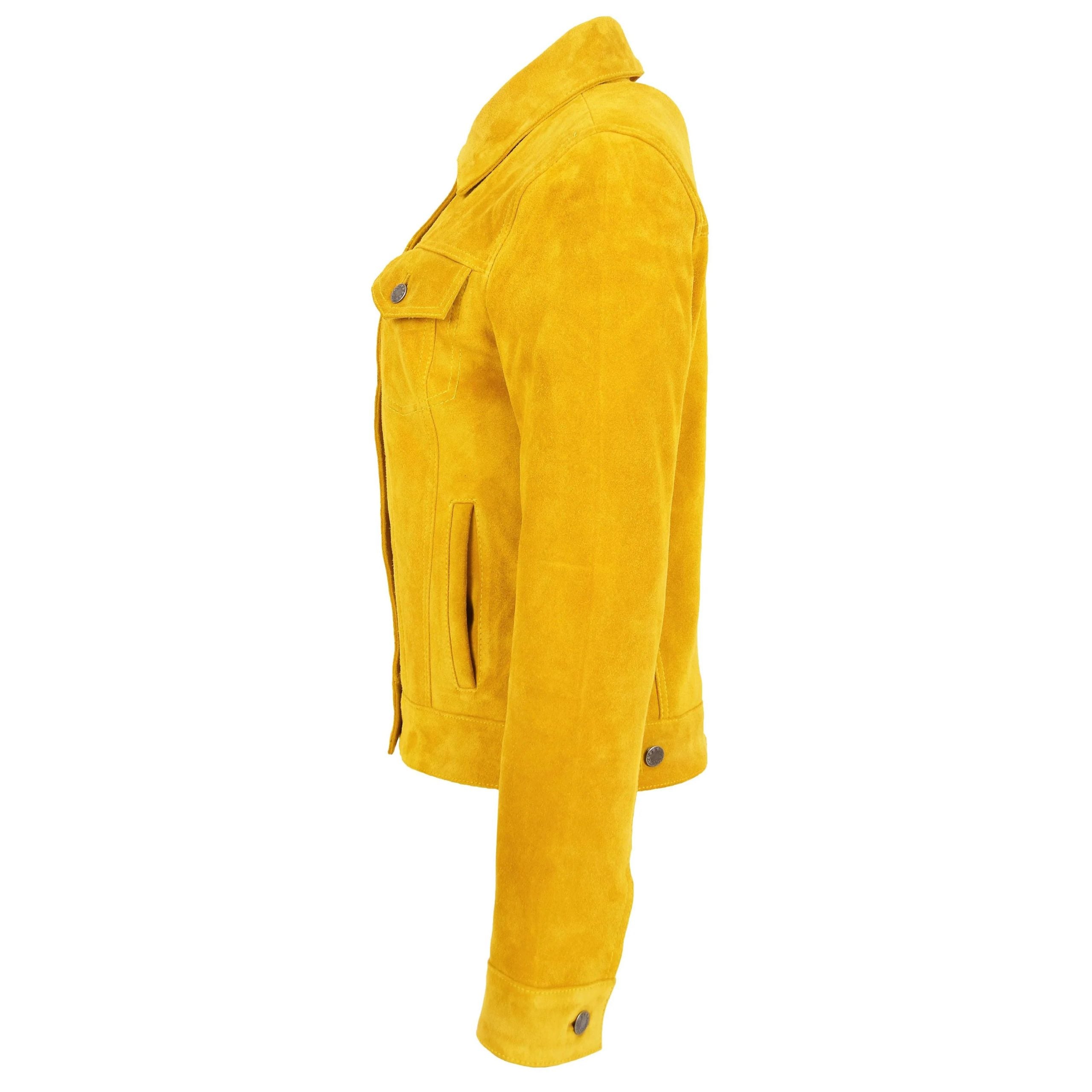 Womens Soft Suede Trucker Style Jacket Alma Vivid Yellow