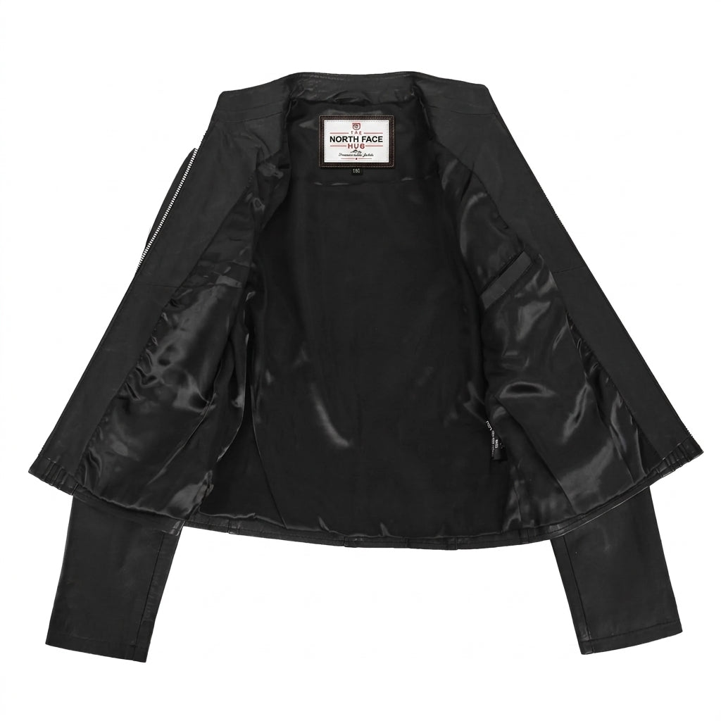 Womens Leather Casual Standing Collar Jacket Nova Black