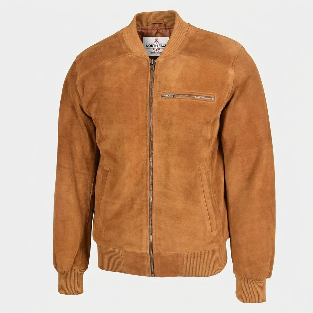 Mens Suede Bomber Varsity Jacket Reg Dynamo Tan
