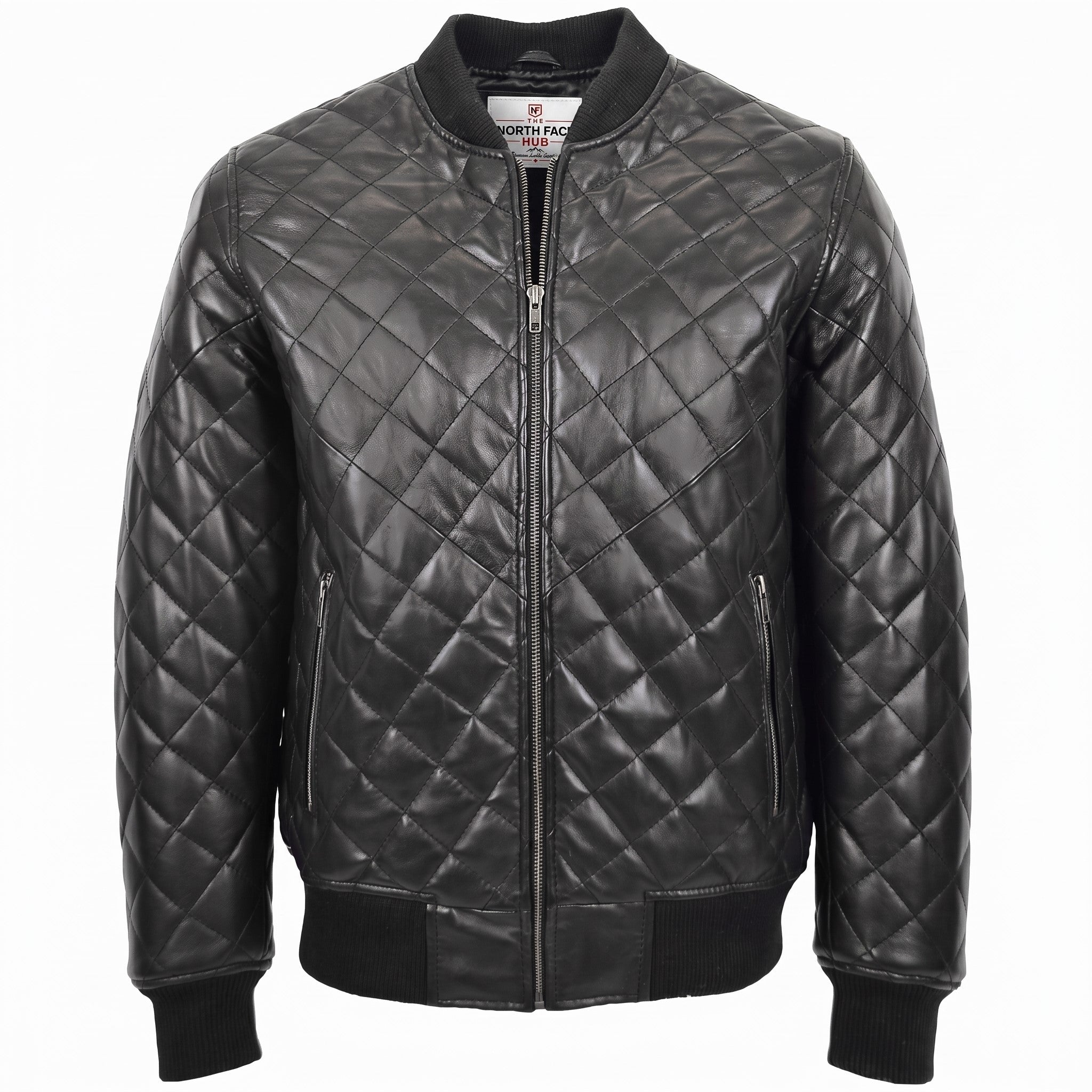 Mens Leather Quilted Bomber Jacket Warren Nova Black