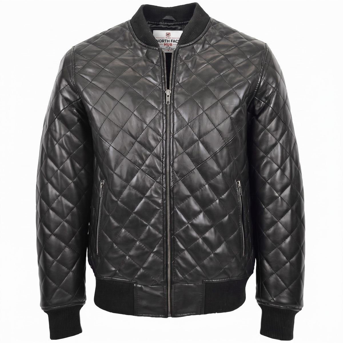 Mens Leather Quilted Bomber Jacket Warren Nova Black