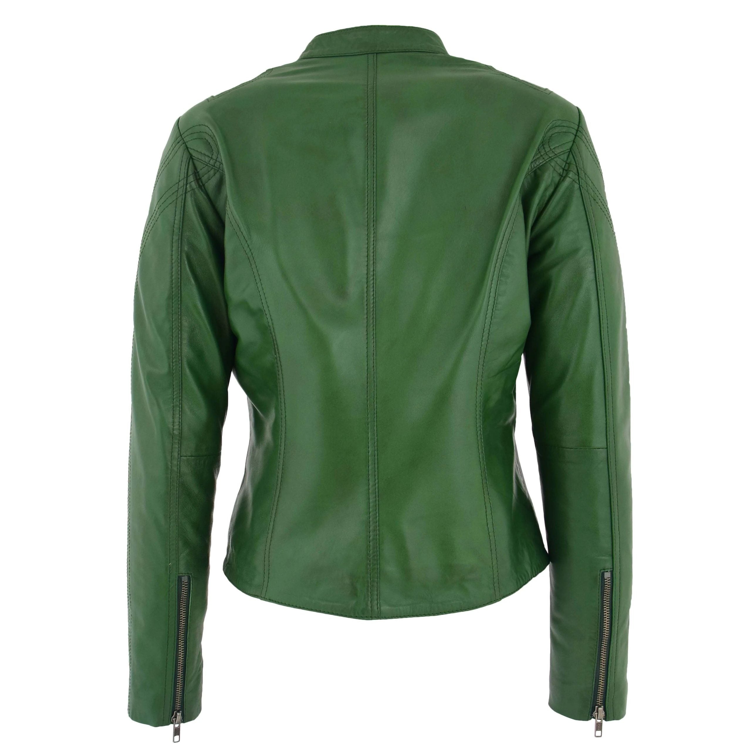 Womens Leather Standing Collar Jacket Becky Aurora Green