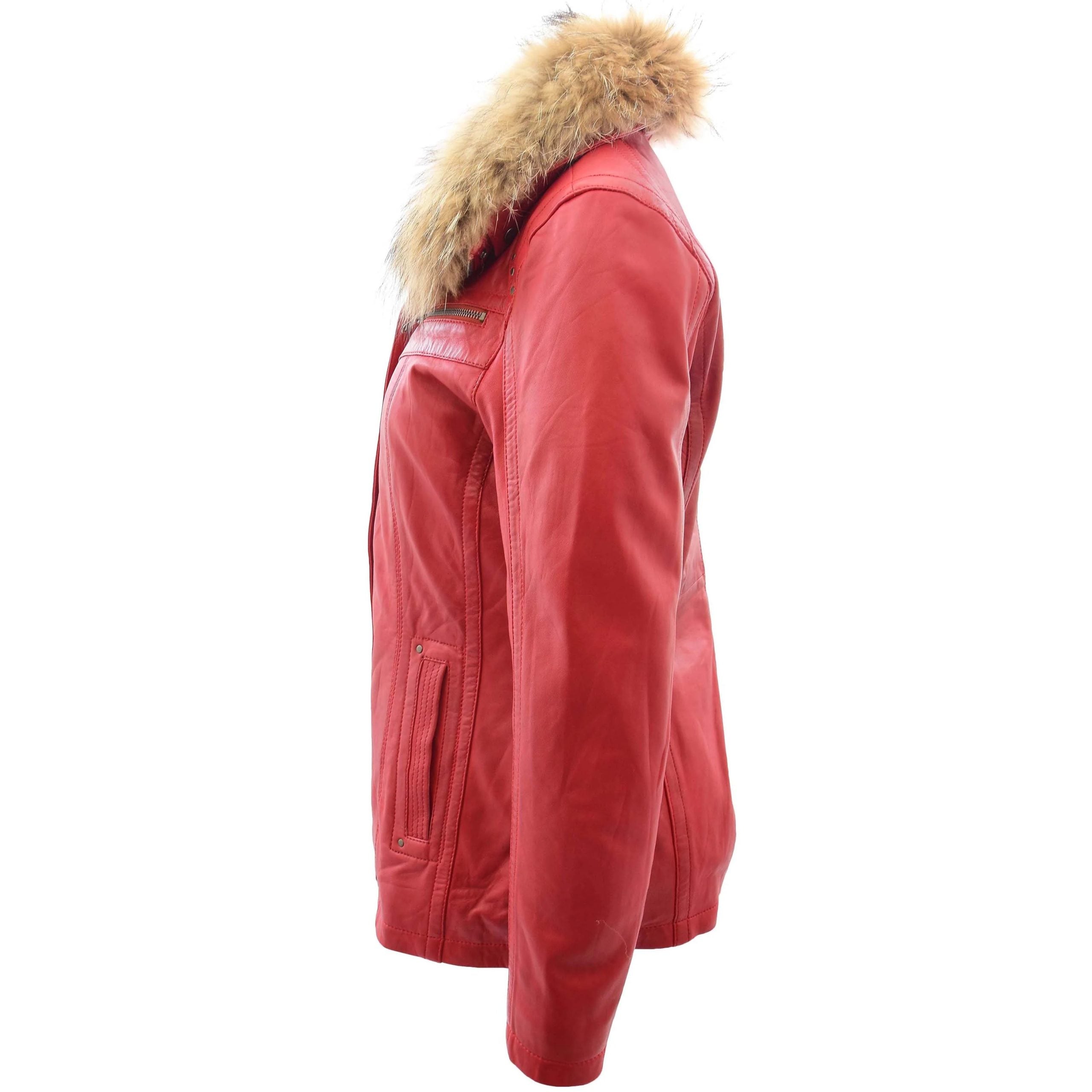 Womens Leather Jacket with Detachable Collar Dalia Ignite Red