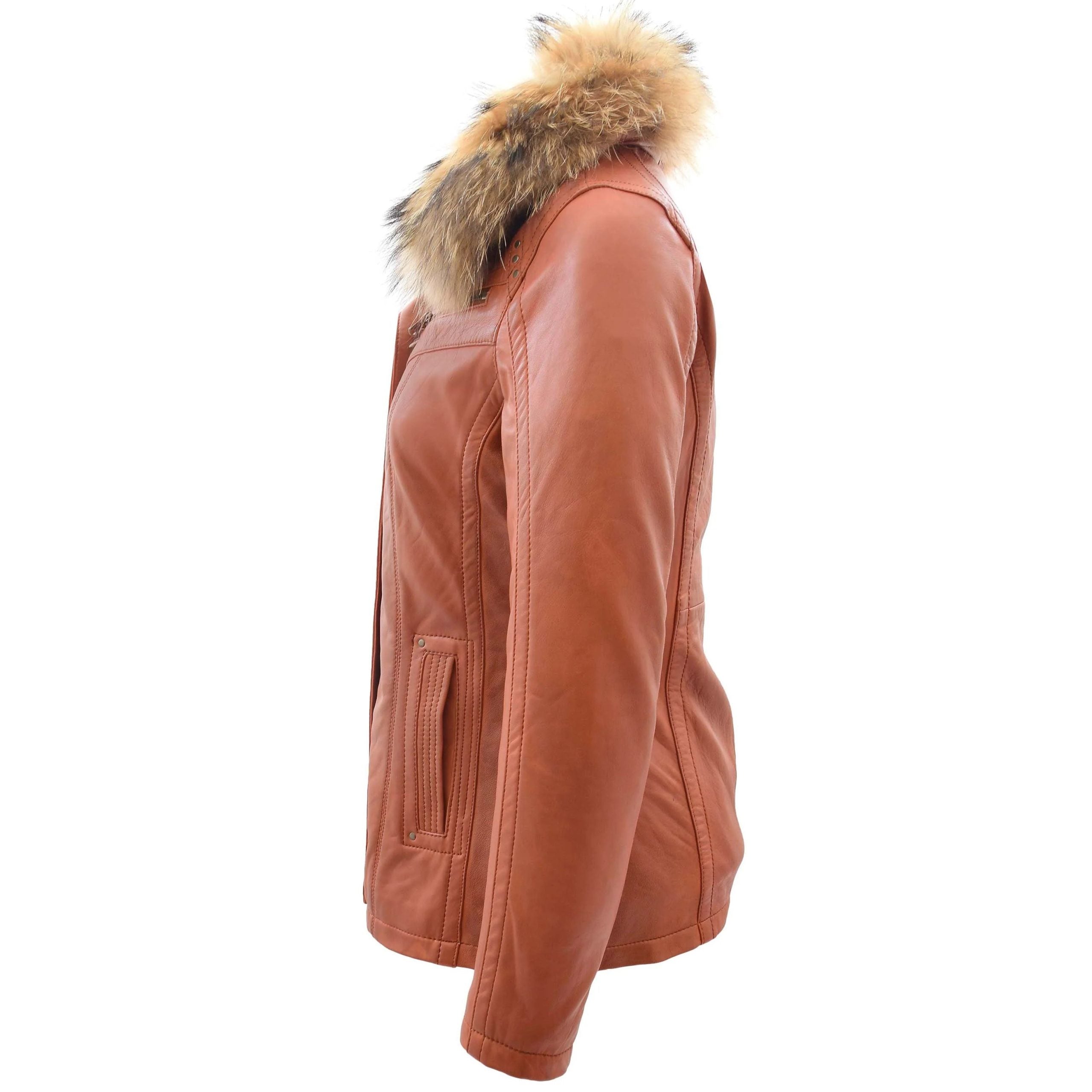Womens Leather Jacket with Detachable Collar Dalia Clestial Cognac