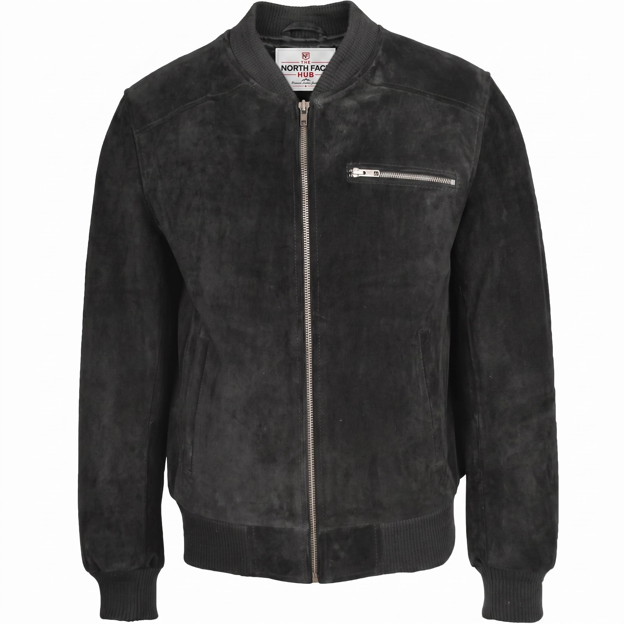 Mens Suede Bomber Varsity Jacket Reg Nova Black