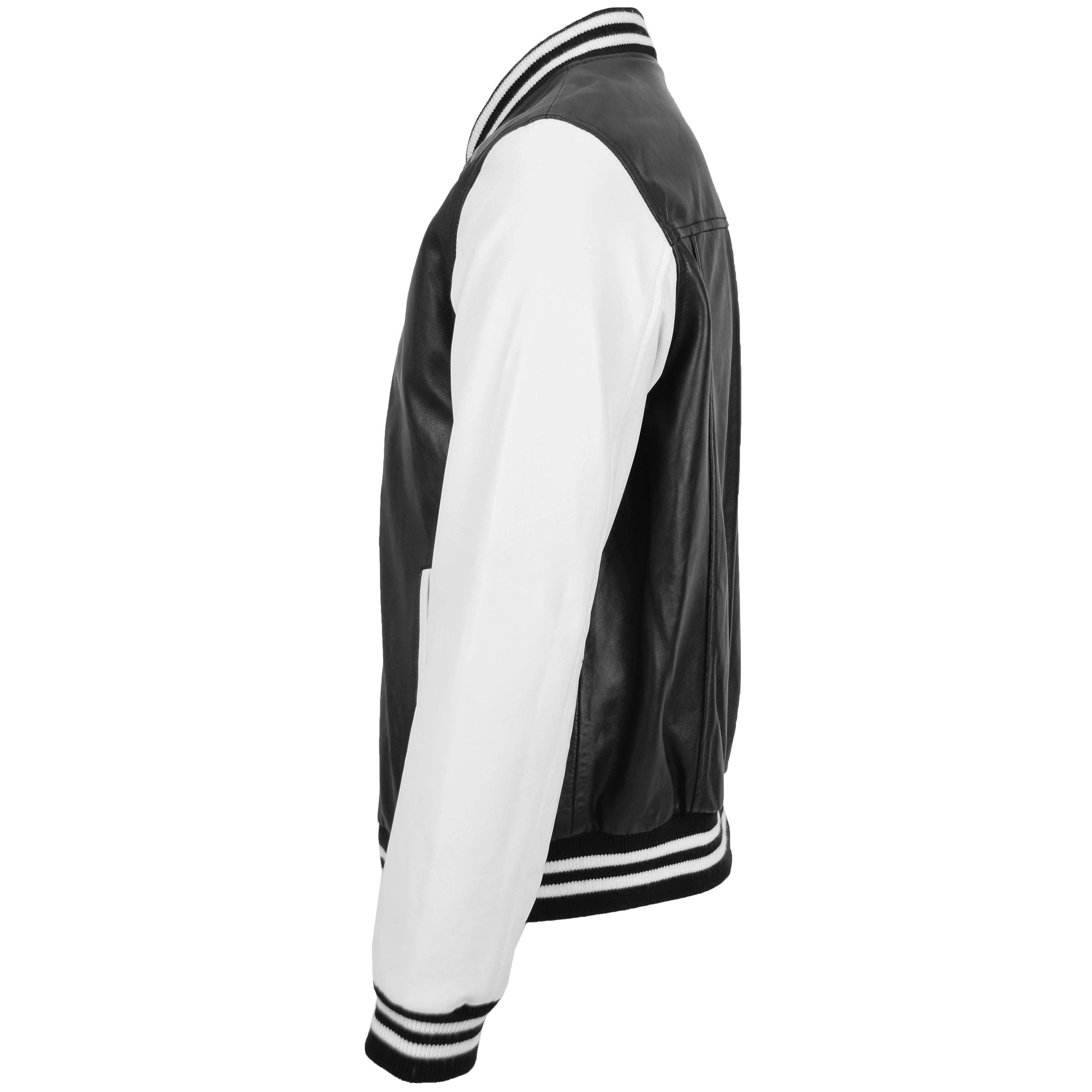 Mens Leather College Boy Varsity Jacket Garry Black Astral White