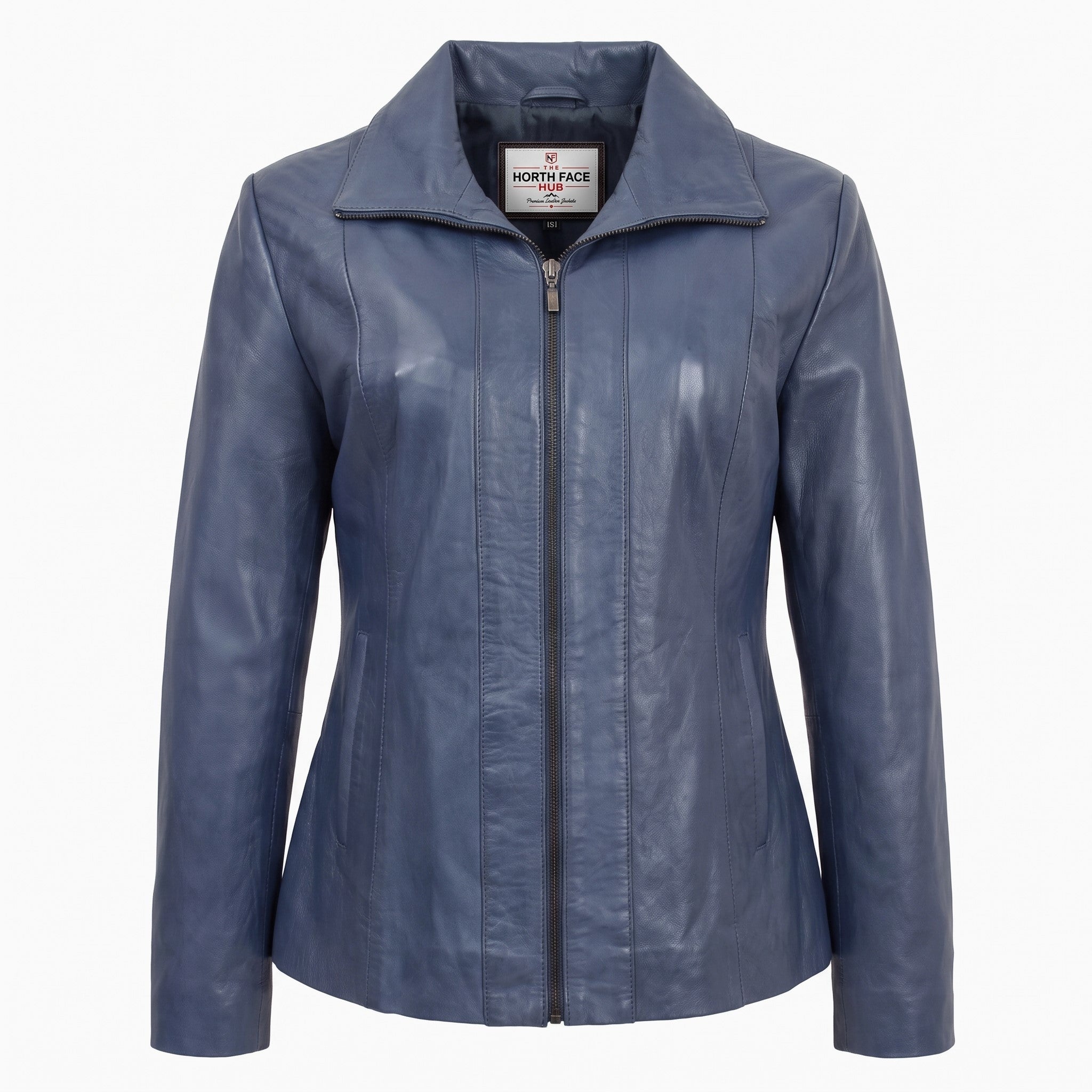 Womens Classic Zip Fastening Leather Jacket Julia  Radiant Blue