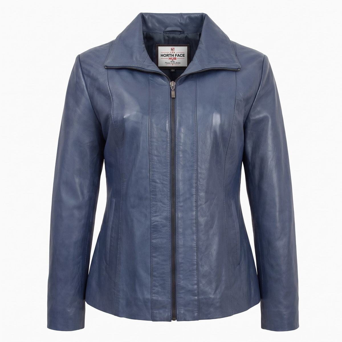 Womens Classic Zip Fastening Leather Jacket Julia  Radiant Blue