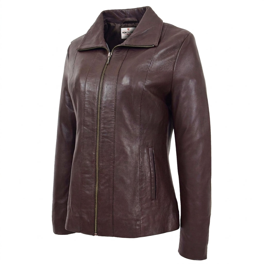 Womens Classic Zip Fastening Leather Jacket Julia Zenith Brown